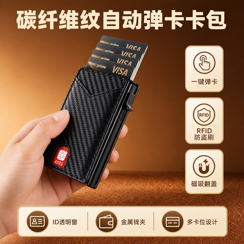 [商品] 使用黑色碳纤维纹卡包，保留碳纤维纹理、外部卡位、V形… - 图片创意预览