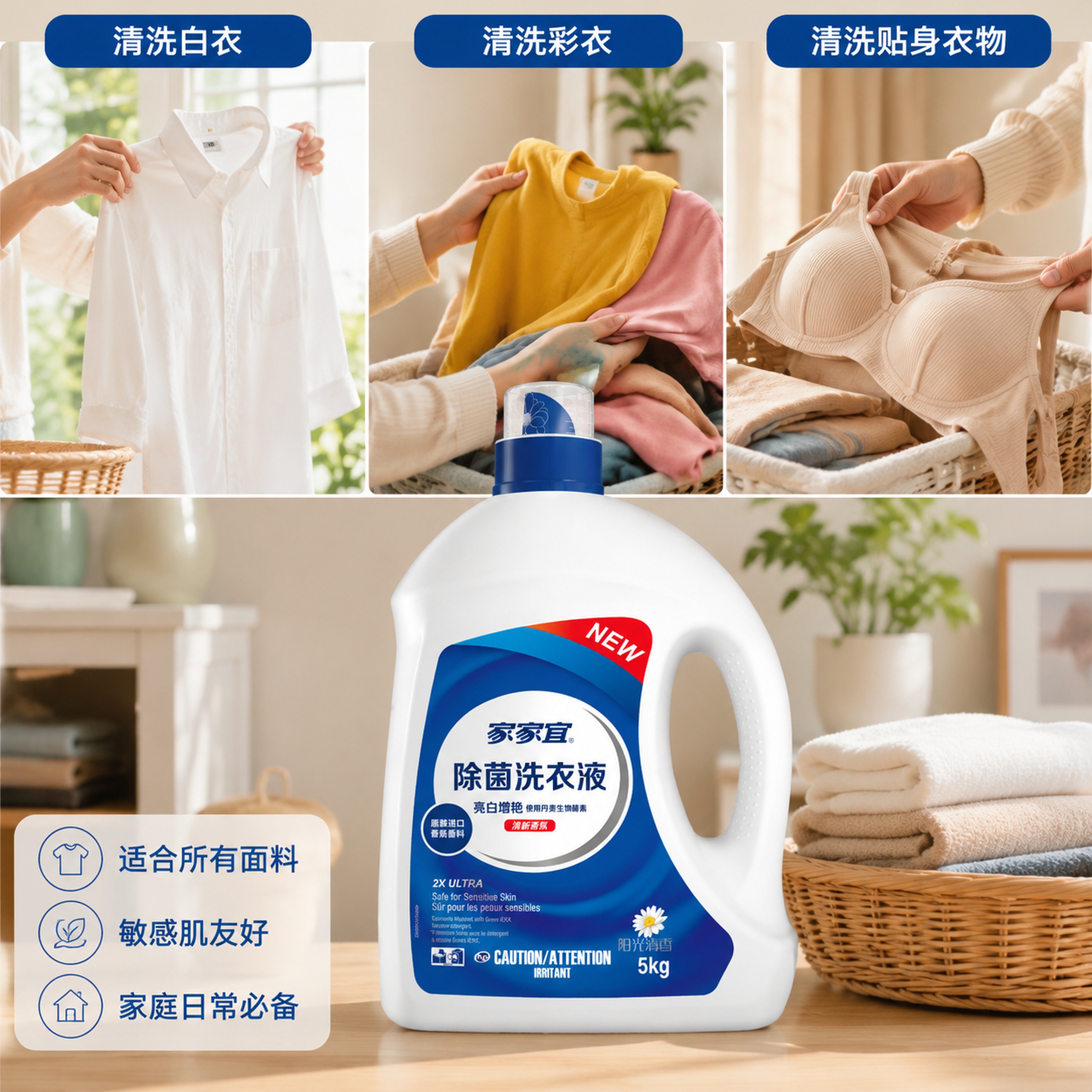 [主图-4] 家家宜除菌洗衣液家庭多场景适用展示。 [氛围风格… - 图片创意预览