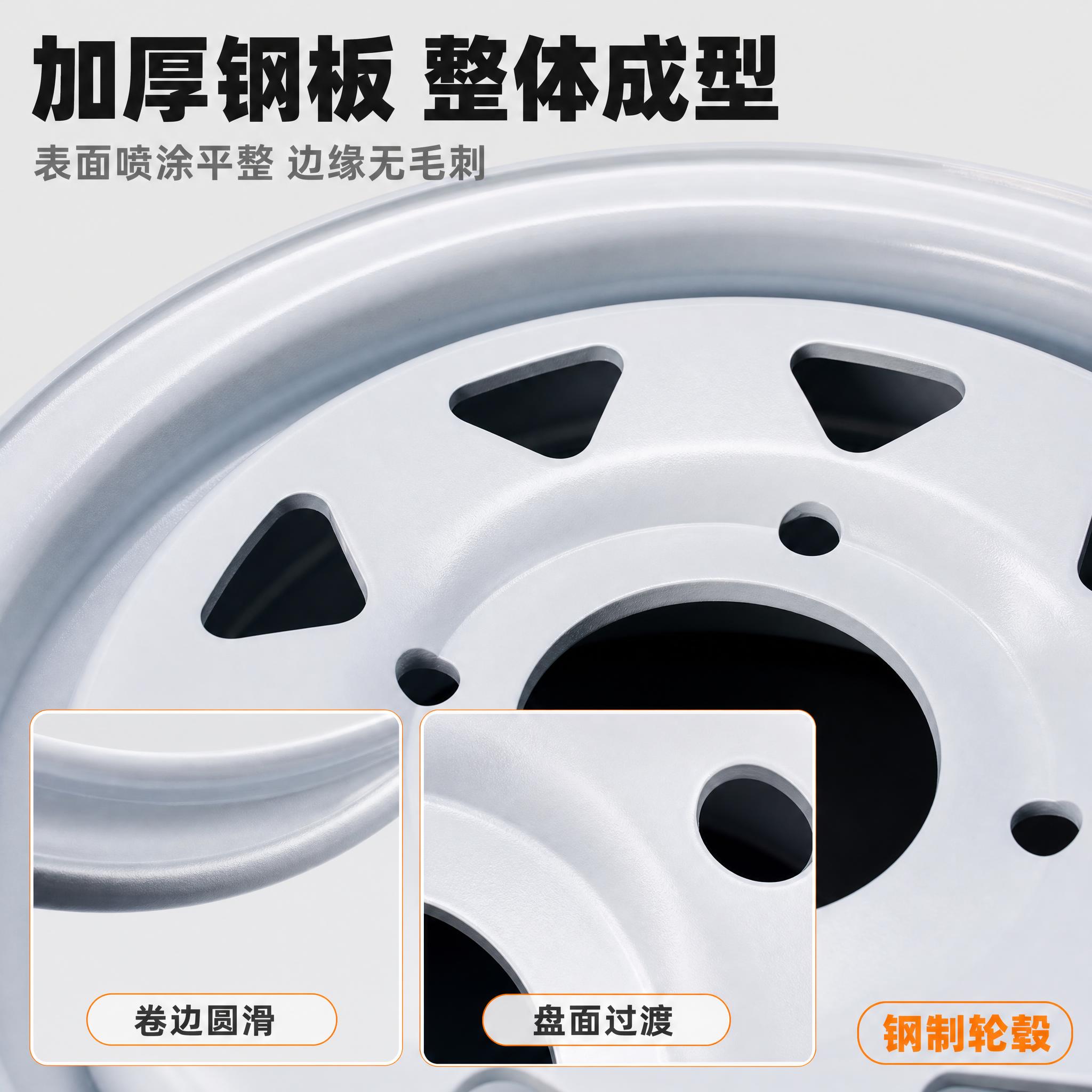 [主图-3] 14寸5孔高承载加厚钢制轮毂，材质与工艺细节图。… - 图片创意预览