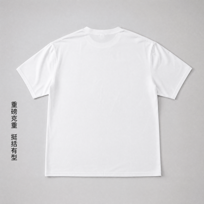 [主图-3] 双磨牛奶丝短袖背部展示，氛围风格：简约高级抖音电商风，画质：商业摄影质感、光线柔和通透、产品清晰真实、画面干净高级。元素：白色短袖背面完整平铺展示，领口走线和整体版型完整呈现，保持短袖外预览效果