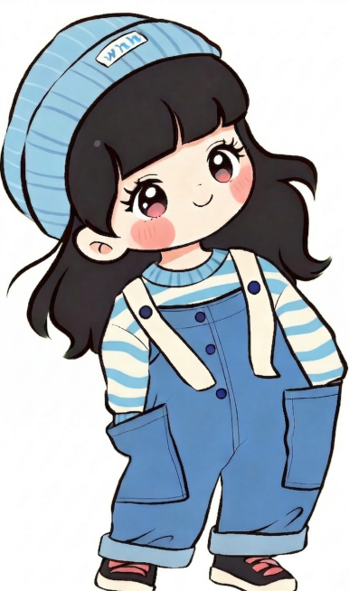 将图中的粉白条纹上衣改为天蓝色，其他内容保持不变预览效果