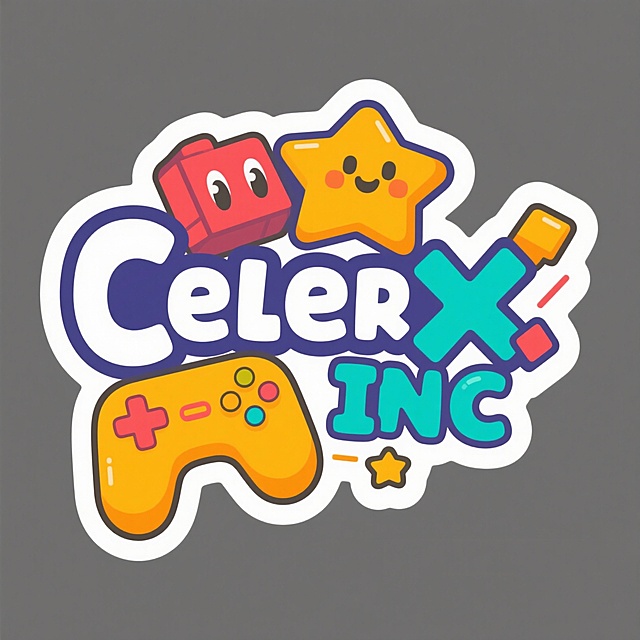 帮我生成一个游戏公司logo，游戏公司名字叫：CELERX INC，要求趣味性，比较卡通，有游戏元素，比较吸引人。简约
