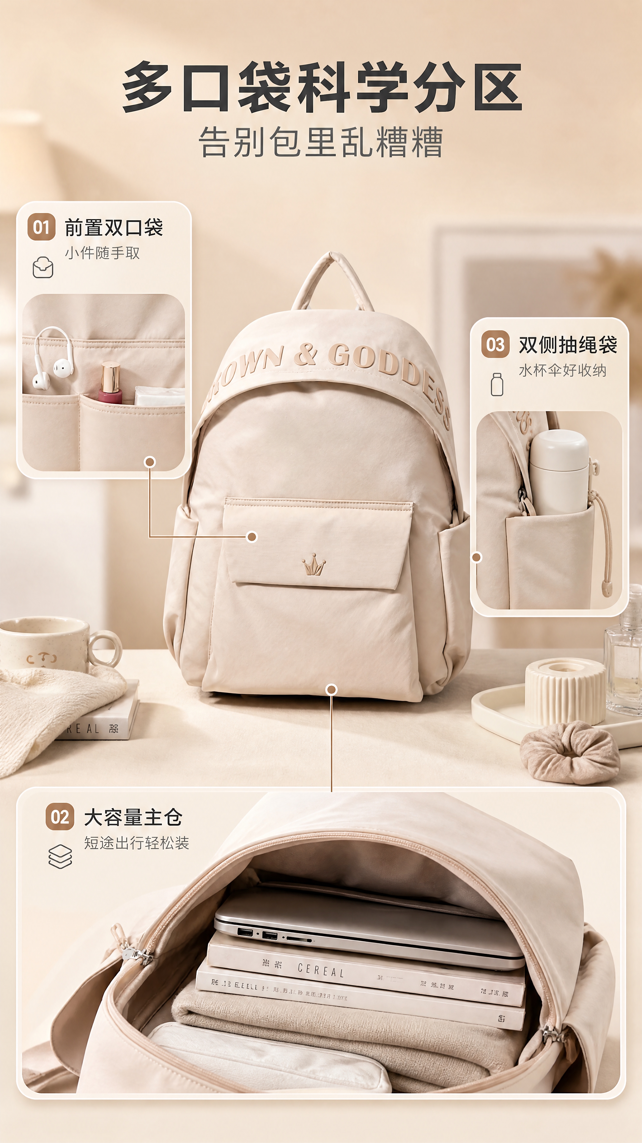 [商品] 使用【图3】浅卡其色双肩包侧面图和【图2】正面图；商… - 图片创意预览