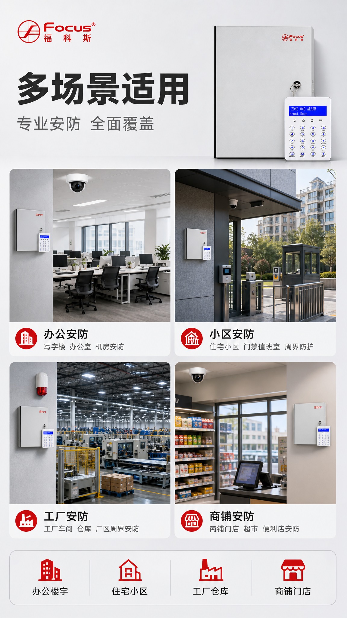 [第6张-适用场景] 总线型报警主机 多场景应用页 淘宝天猫详… - 图片创意预览