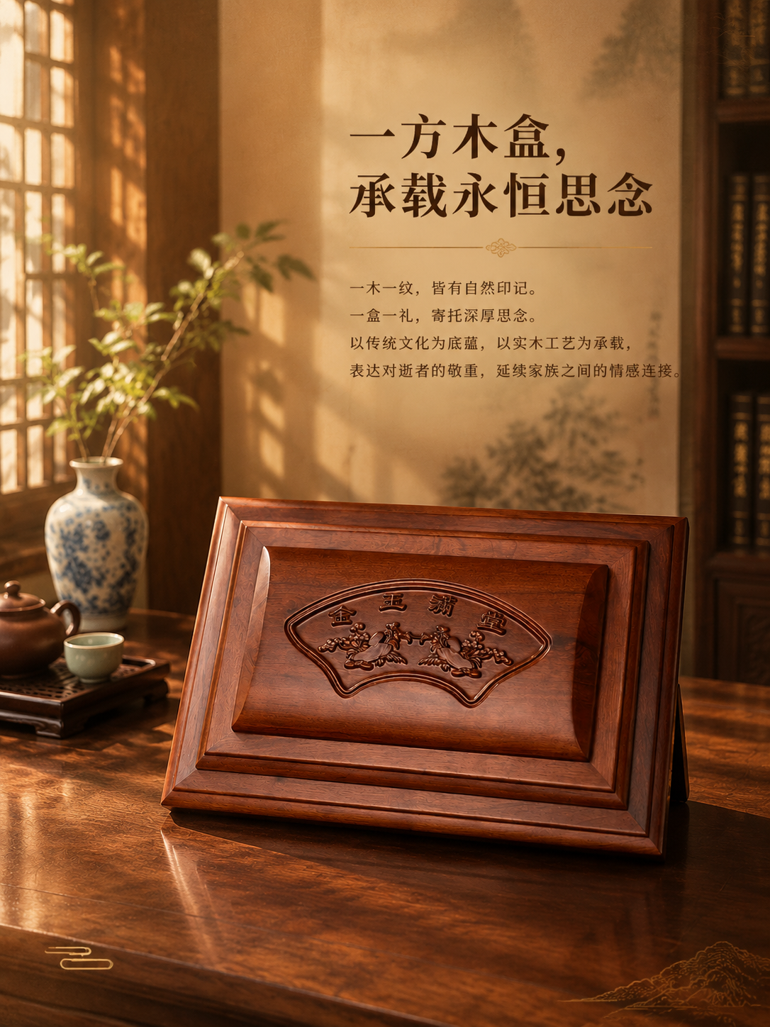 [商品] 使用【图2】金玉满堂古夷苏木骨灰盒盖面图；保留盖面扇… - 图片创意预览