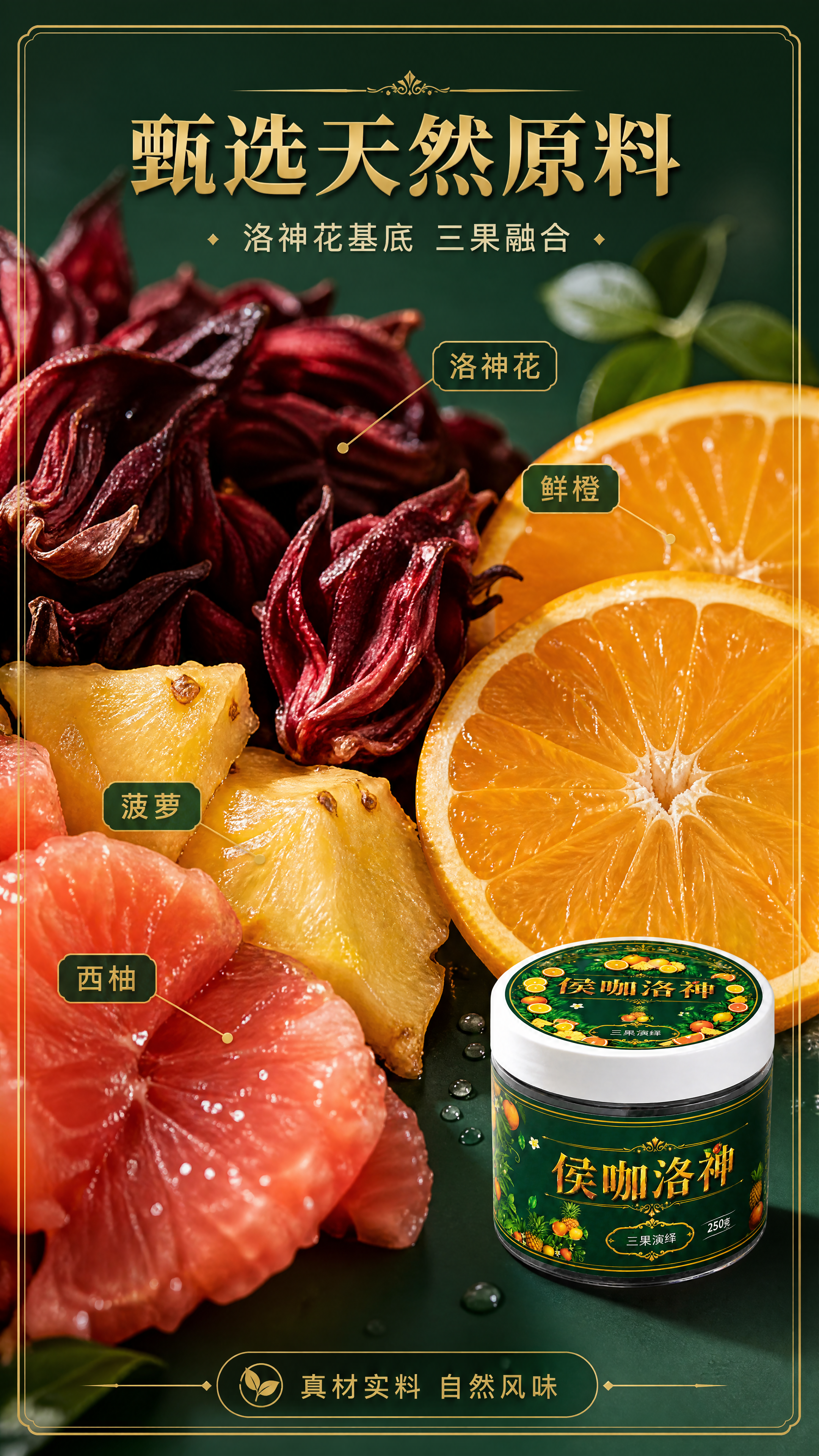 [商品] 使用【图1】侯咖洛神三果演绎罐装产品；保留罐体所有外… - 图片创意预览