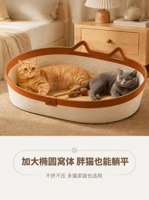 保持原图所有内容：产品细节、文字内容、构图、猫咪、场景、风格完全不变，仅将图片比例修改为3:4竖版，保持ins奶油侘寂风，高清，产品细节不变，文字不变，风格统一预览效果