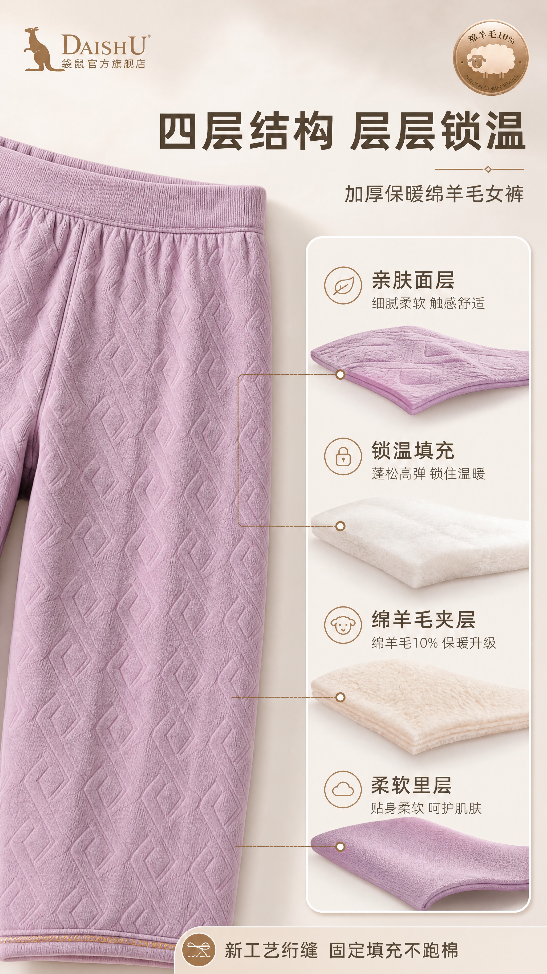 [商品] 使用【图1】DAISHU袋鼠女士加厚保暖绵羊毛裤；商… - 图片创意预览