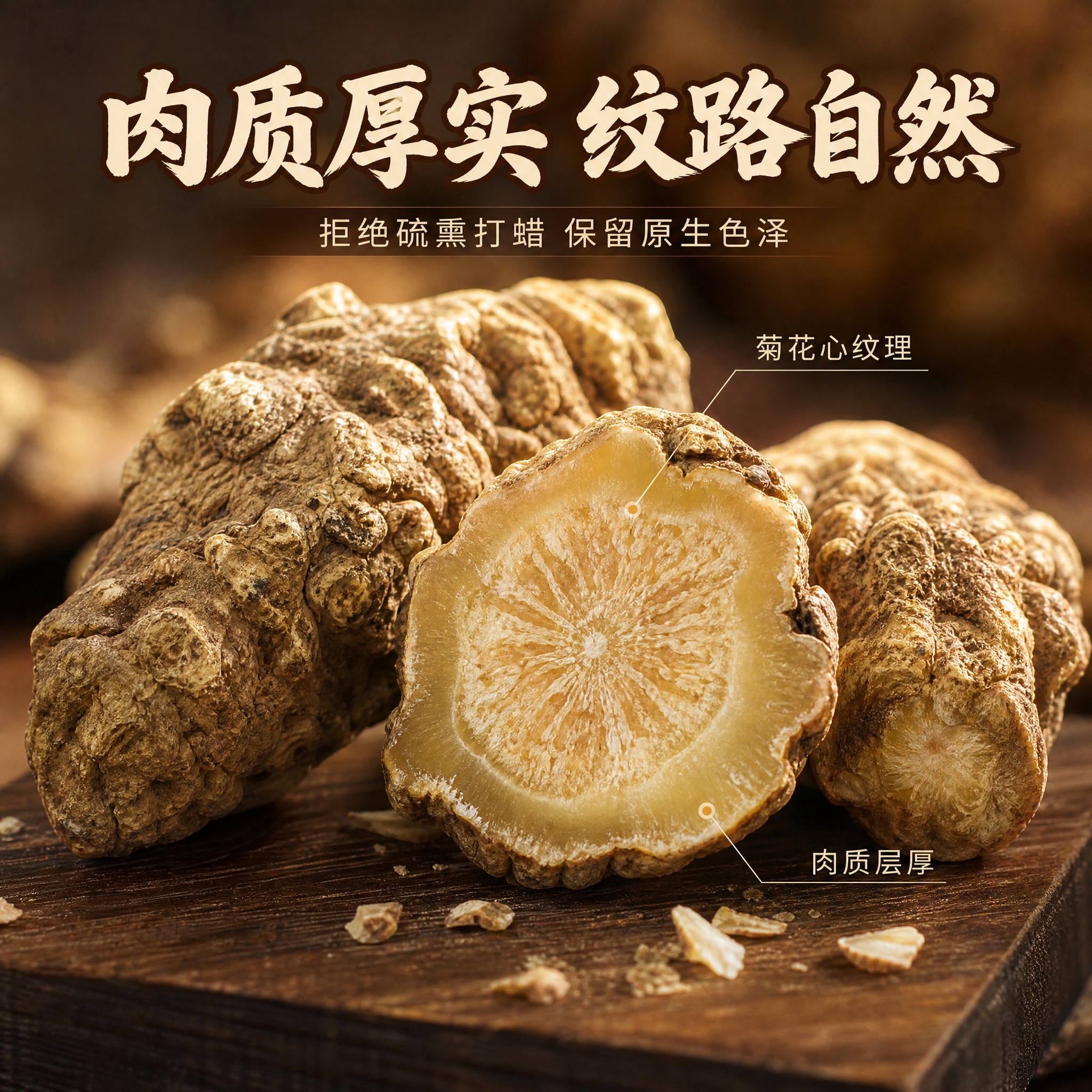 [主图-2] 特写纹路断面，主题：肉质厚实 纹路自然。核心任务… - 图片创意预览