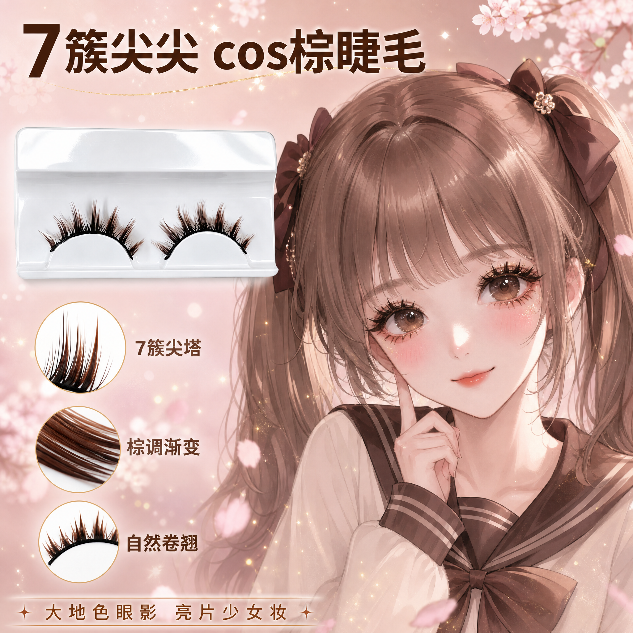 [主图-3] 棕色假睫毛 动漫日系少女cos全脸展示 7簇尖尖… - 图片创意预览