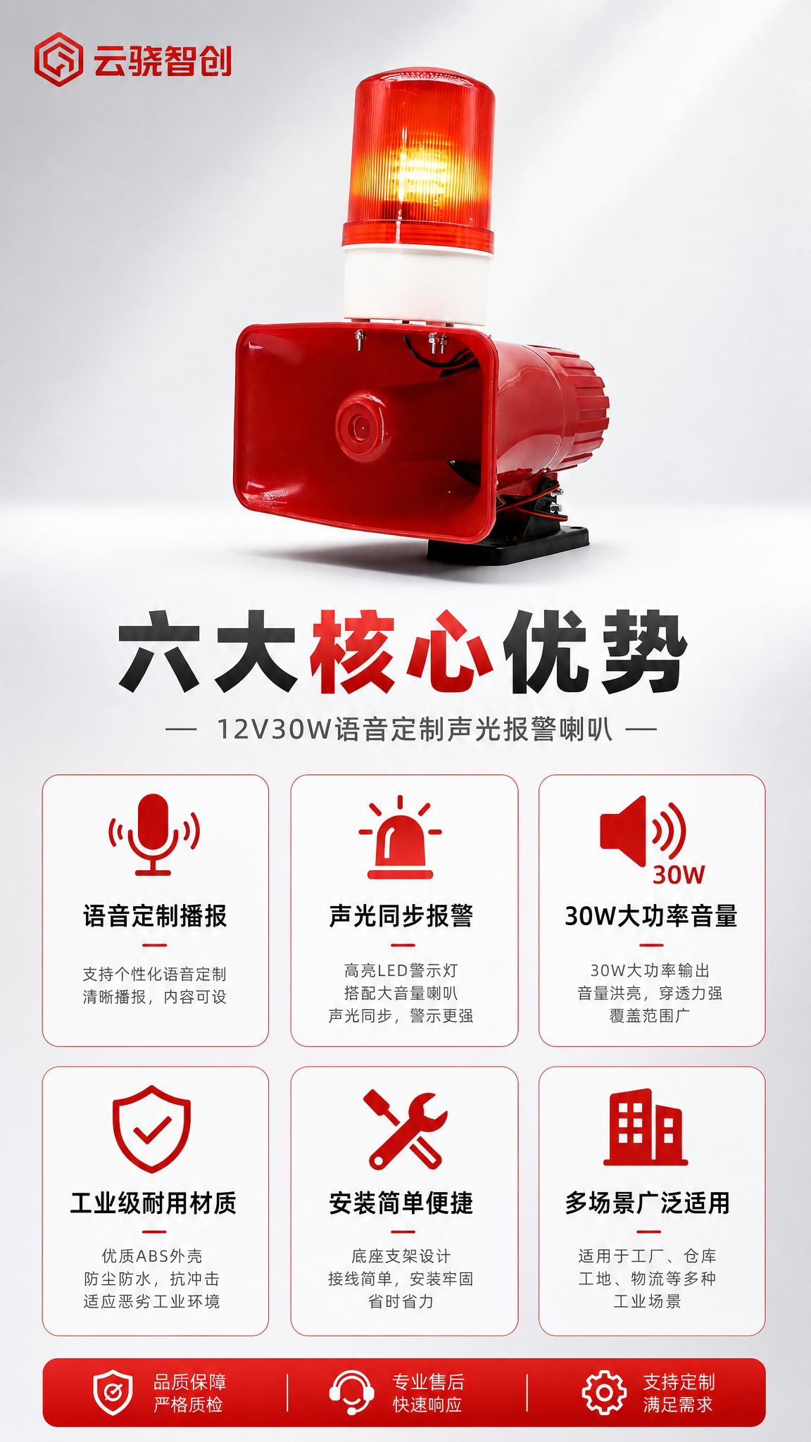 [商品] 使用【图1】12V30W语音定制声光报警喇叭；保留红… - 图片创意预览