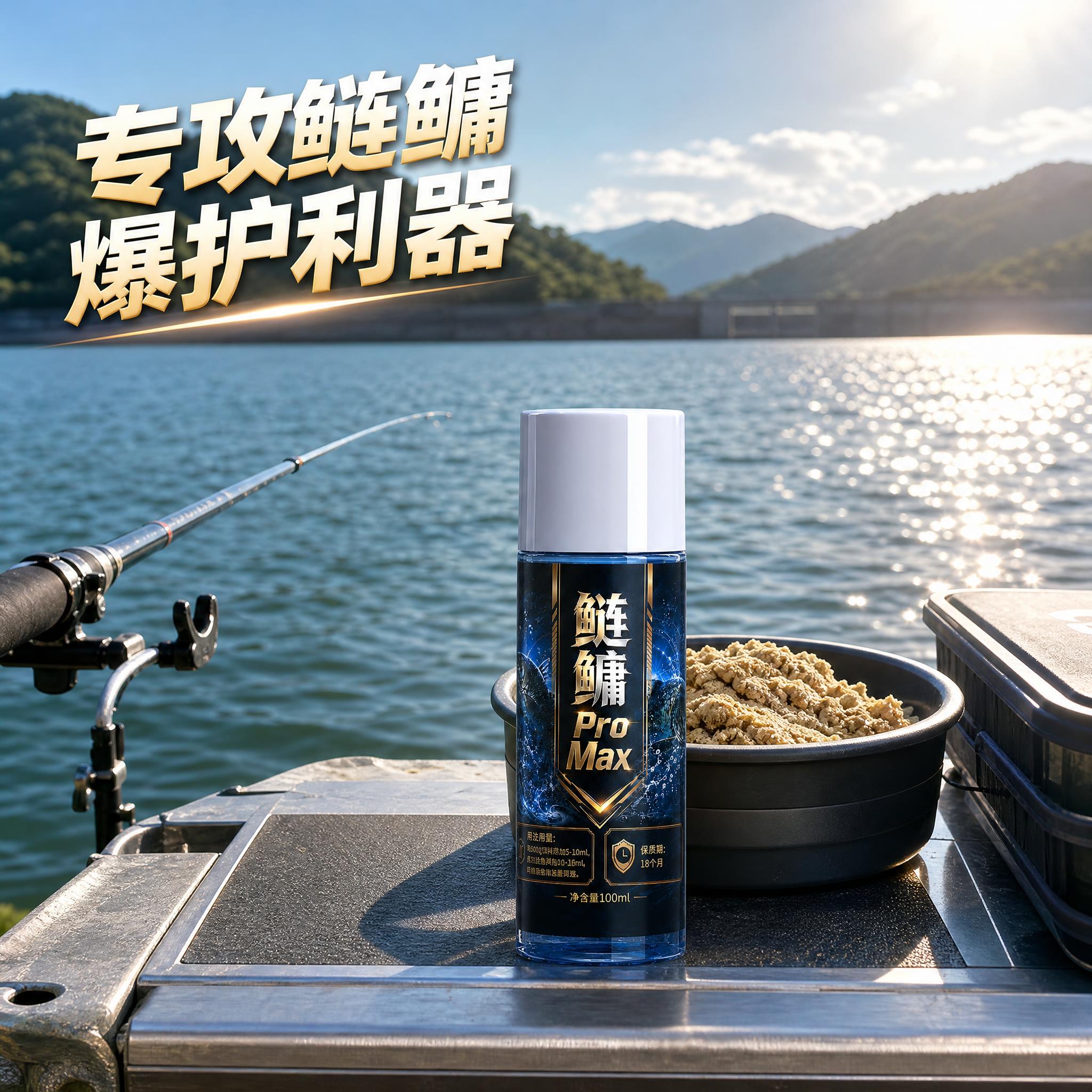 鲢鳙钓鱼小药使用场景图，户外水域钓鱼场景。背景为水库或湖泊的鲢… - 图片创意预览