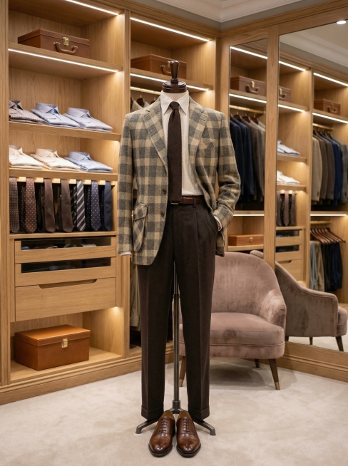 根据生成的西装款式，生成一张产品搭配展示图预览效果