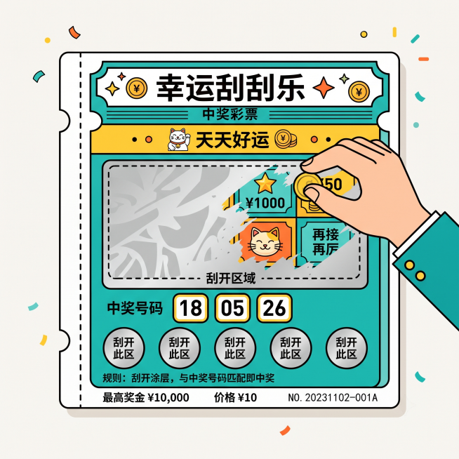 刮刮乐矢量图，简约扁平化风格，线条清晰，刮刮银涂层设计，彩票样式，干净矢量图形，适合印刷使用预览效果