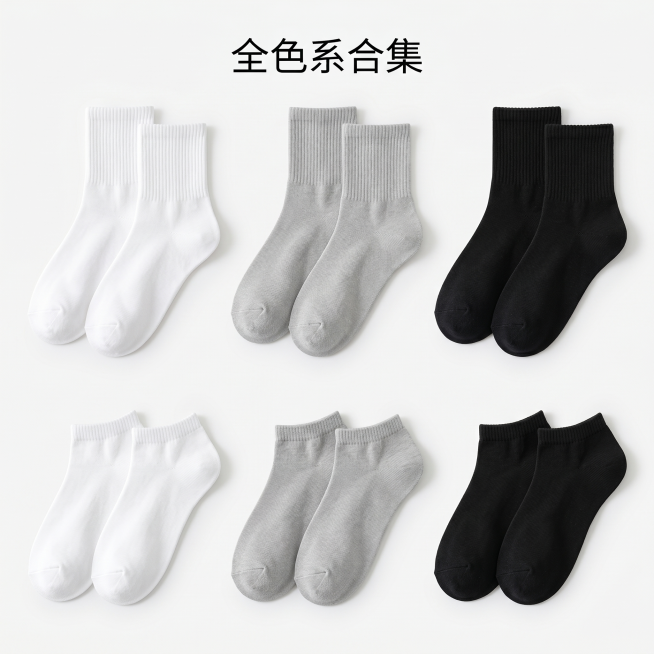 [主图 5] 一次性免洗日抛袜子纯白背景展示图。
[氛围风格] 简约干净标准电商展示风，和整体套图风格统一；
[画质] 商业摄影质感、光线柔和通透、产品清晰真实、画面干净高级。
[元素] 白色、灰色、预览效果