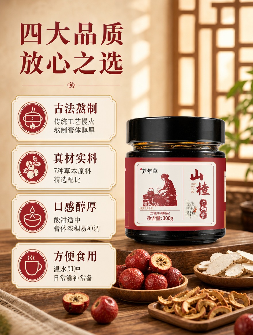 [商品] 使用【图1】养年草山楂六物膏玻璃瓶产品；保留黑色瓶盖… - 图片创意预览
