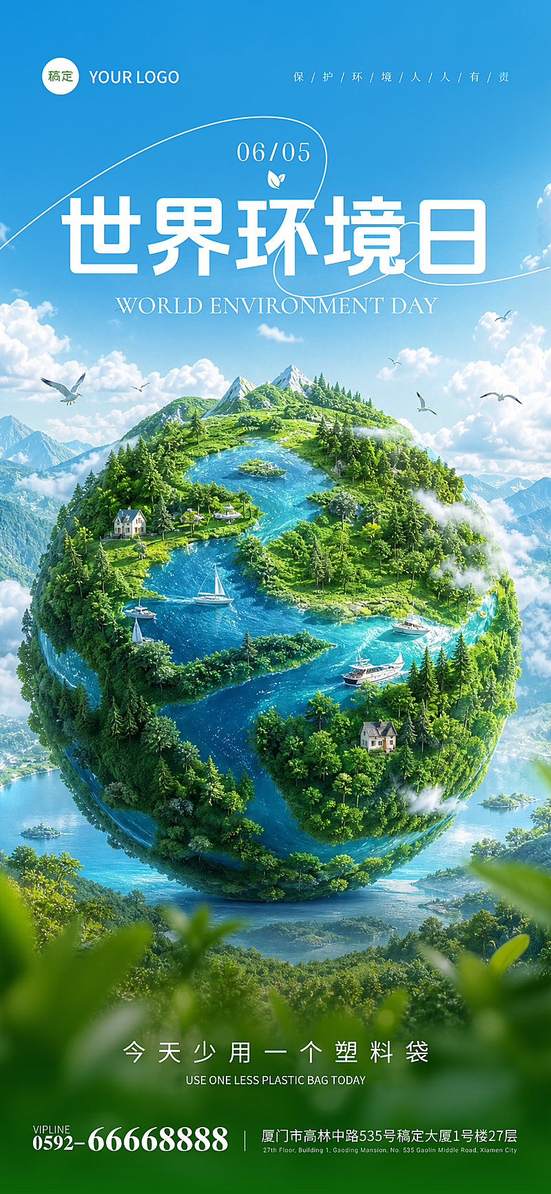 世界环境日保护生态资源公益宣传手机清新感全屏竖版海报