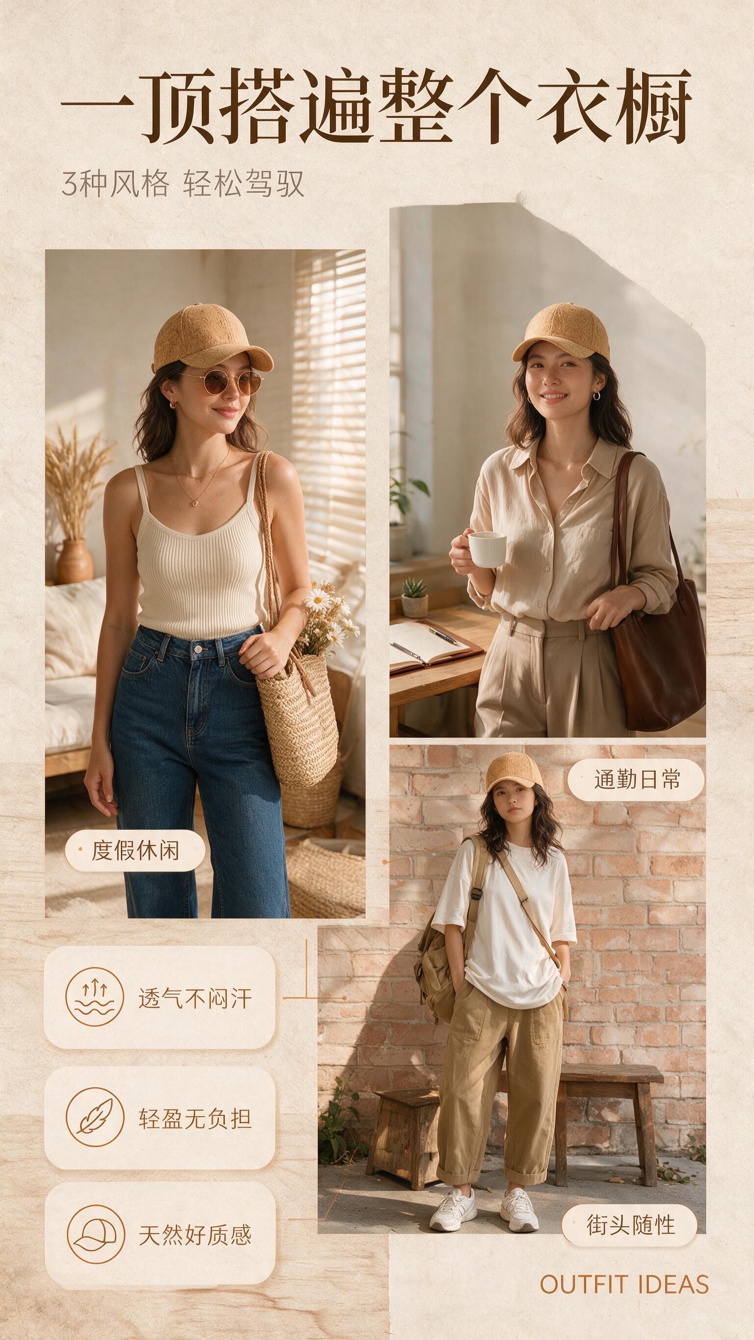 [商品] 使用【图1】【图3】暖调软木色鸭舌帽；商品处理：保留… - 图片创意预览