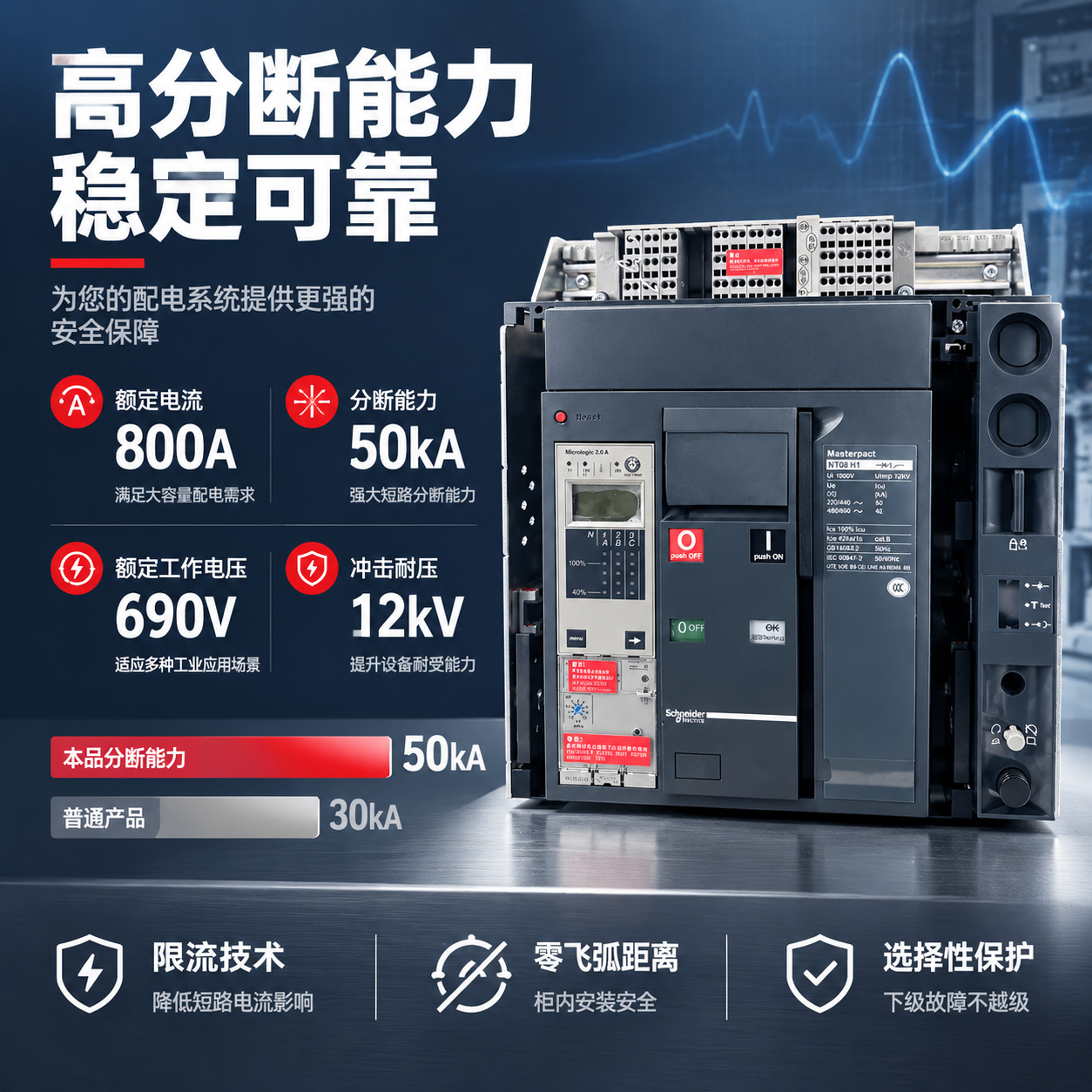 [主图-3] 性能参数与分断能力图，主题：高分断能力 可靠保护… - 图片创意预览
