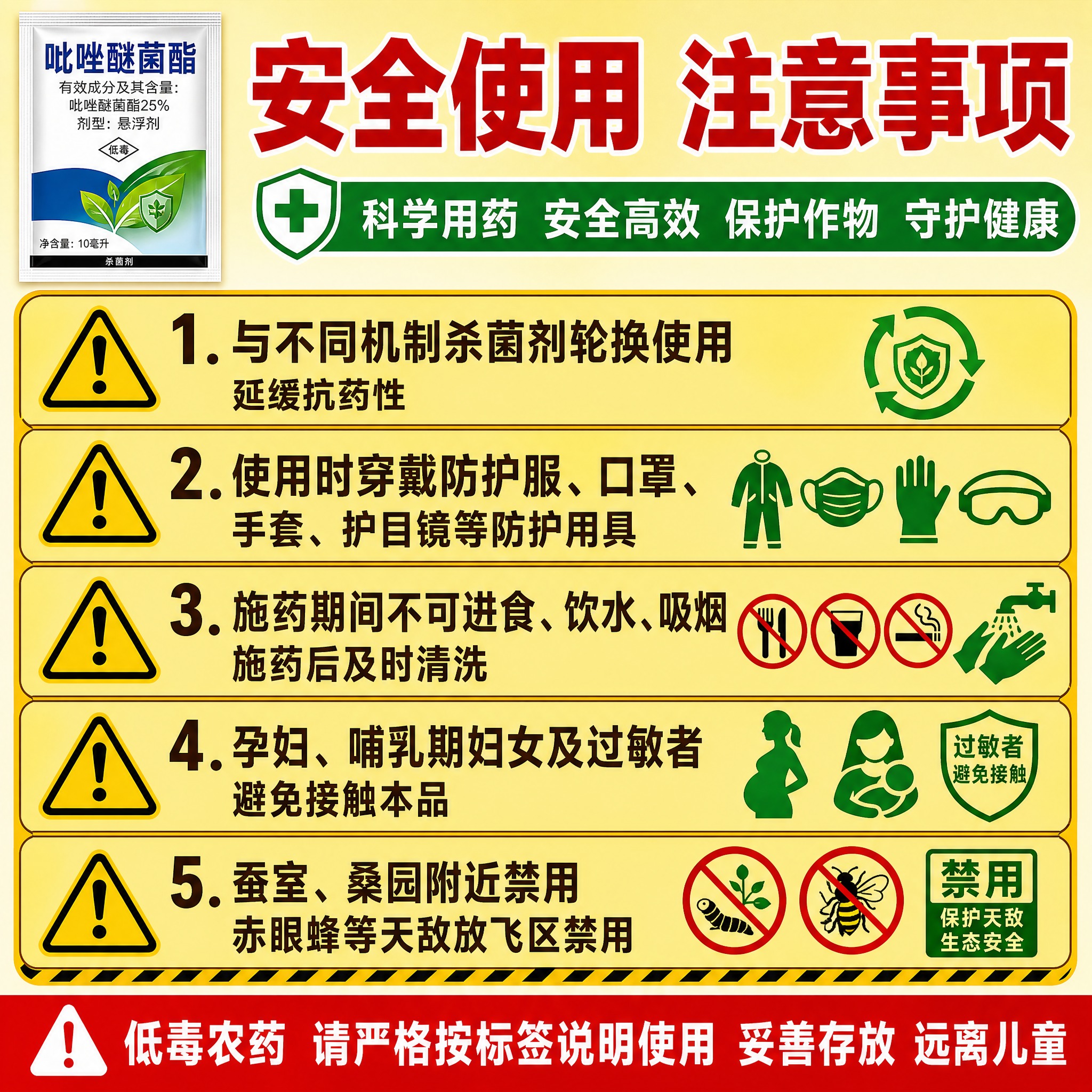 [主图-6] 吡唑醚菌酯注意事项与安全使用提示图，强调安全规范… - 图片创意预览