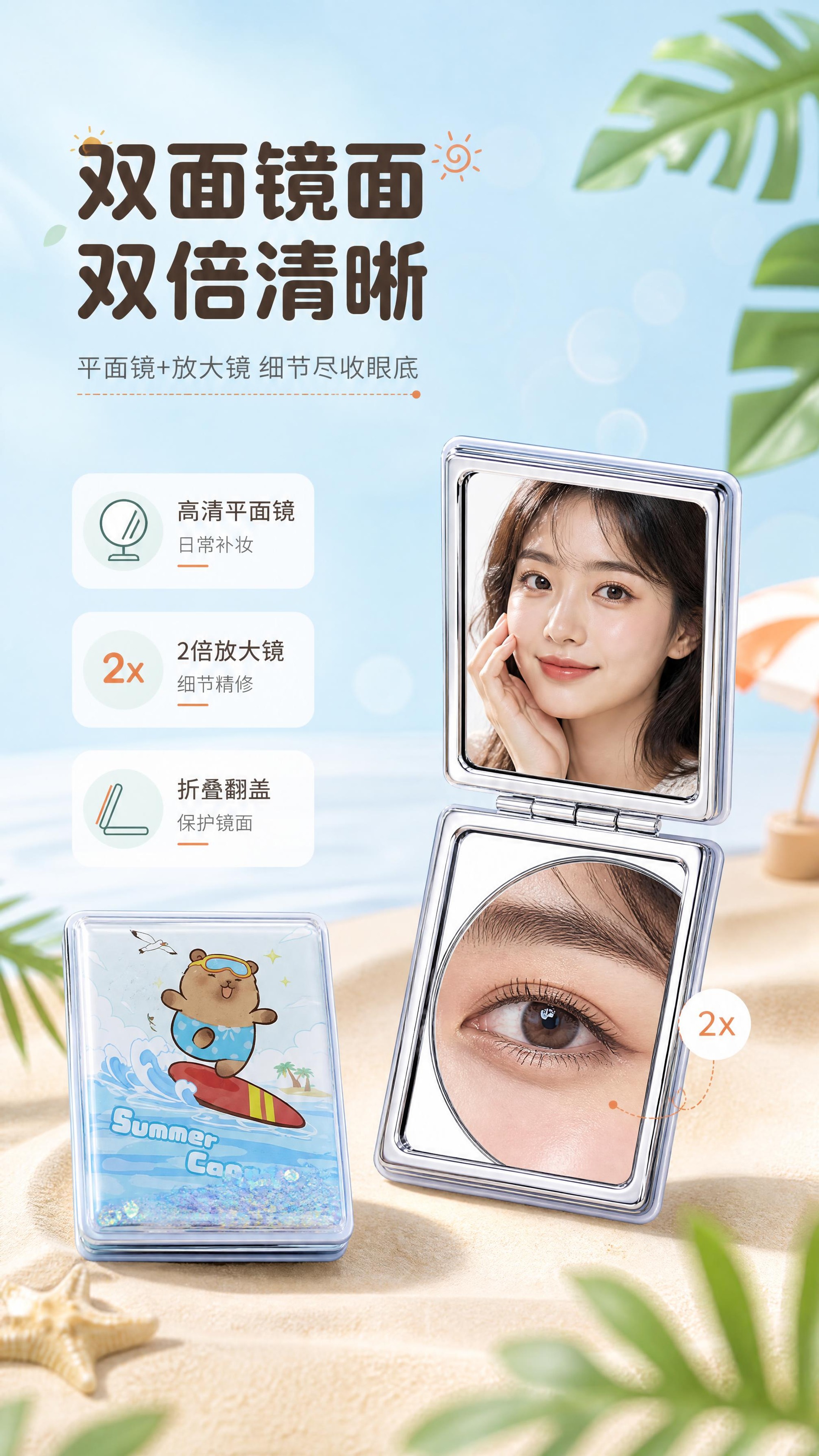 [商品] 使用【图2】方形卡皮巴拉流沙折叠镜（冲浪款打开状态）… - 图片创意预览