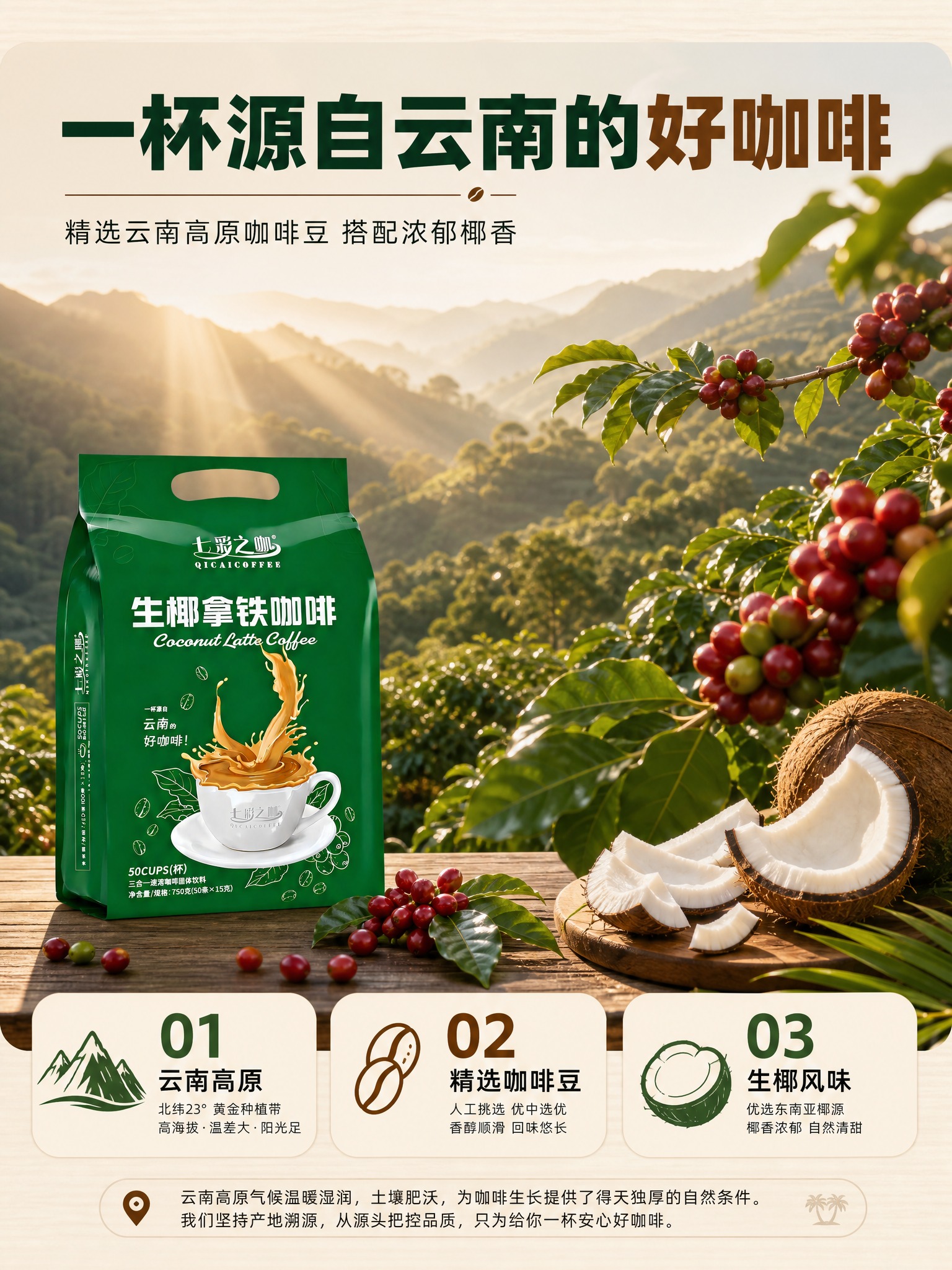 [商品] 使用【图1】七彩之咖生椰拿铁咖啡大包装袋；保留深绿色… - 图片创意预览
