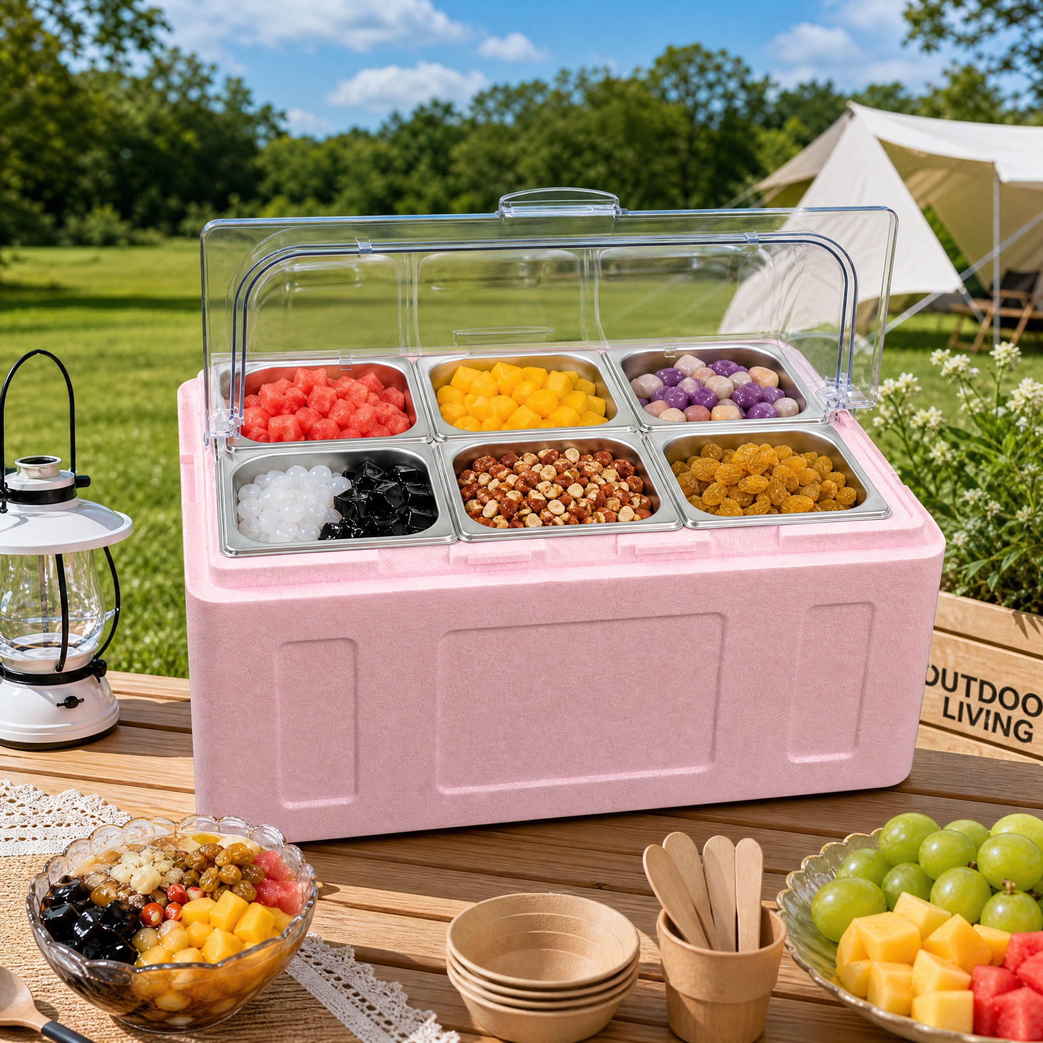 高端商业摄影，粉色商用摆摊保温箱，1:1正方形比例。 【产品严… - 图片创意预览