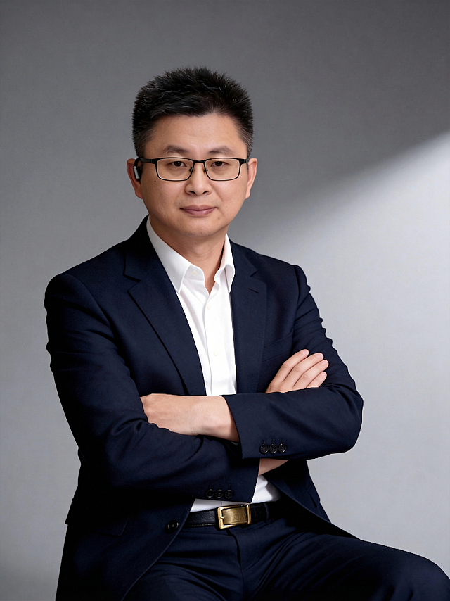 去掉人物手腕上的手表，保持原图整体风格、光影和背景不变，修复皮肤和西装的自然纹理