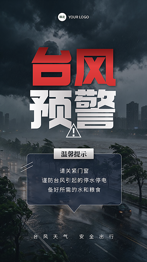 恶劣天气预警台风来袭温馨提醒海报AIGC