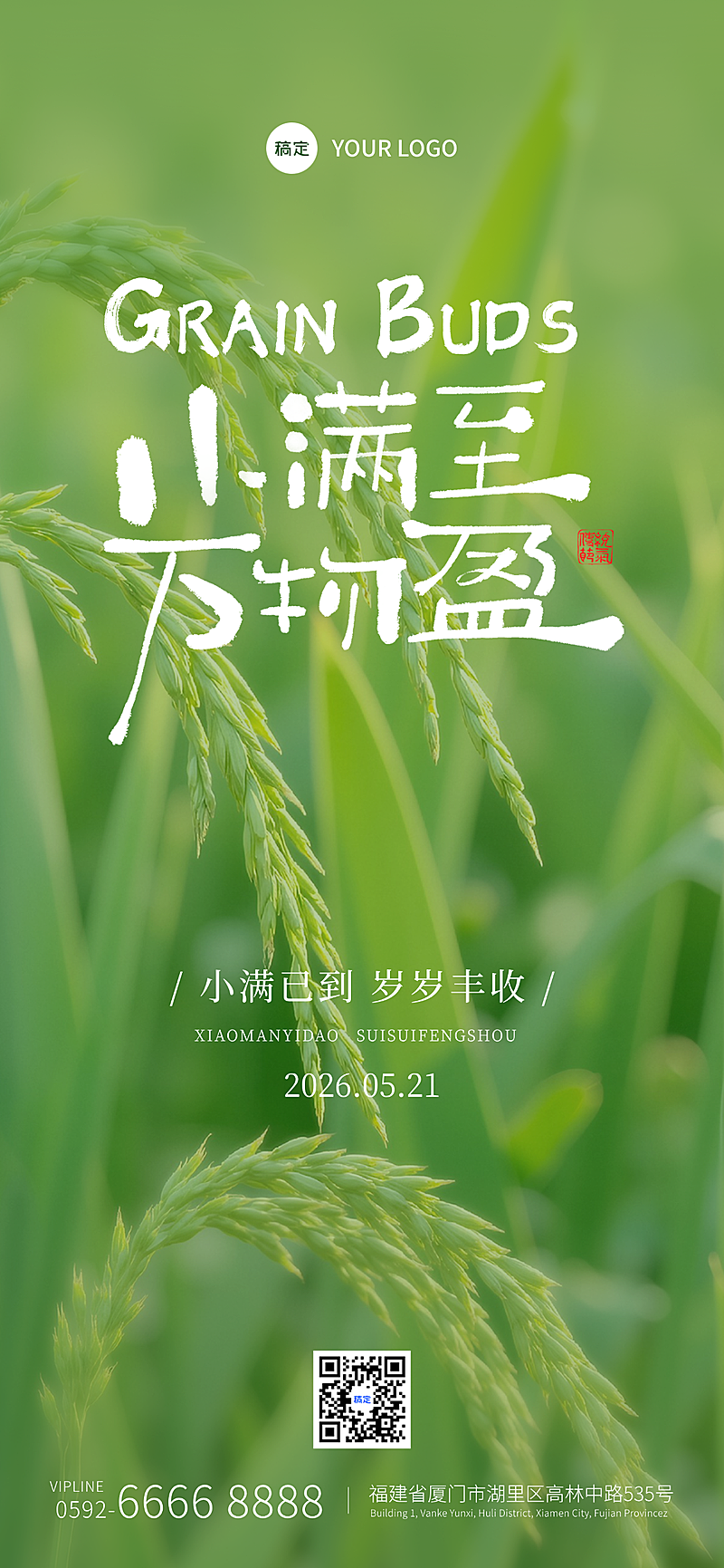 小满通用清新实景节气祝福全屏竖版海报