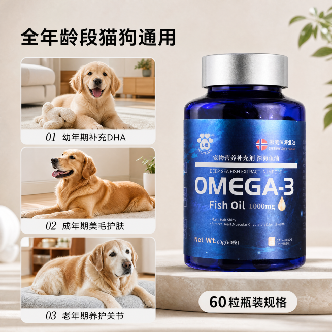 [主图-4] 心粮深海鱼油多场景适用展示图
[氛围风格] 真实生活化，多场景清晰展示
[画质] 商业摄影质感，光线柔和通透，产品清晰真实，画面干净高级
[元素] 心粮深海鱼油产品放置在画面右上侧，左侧预览效果