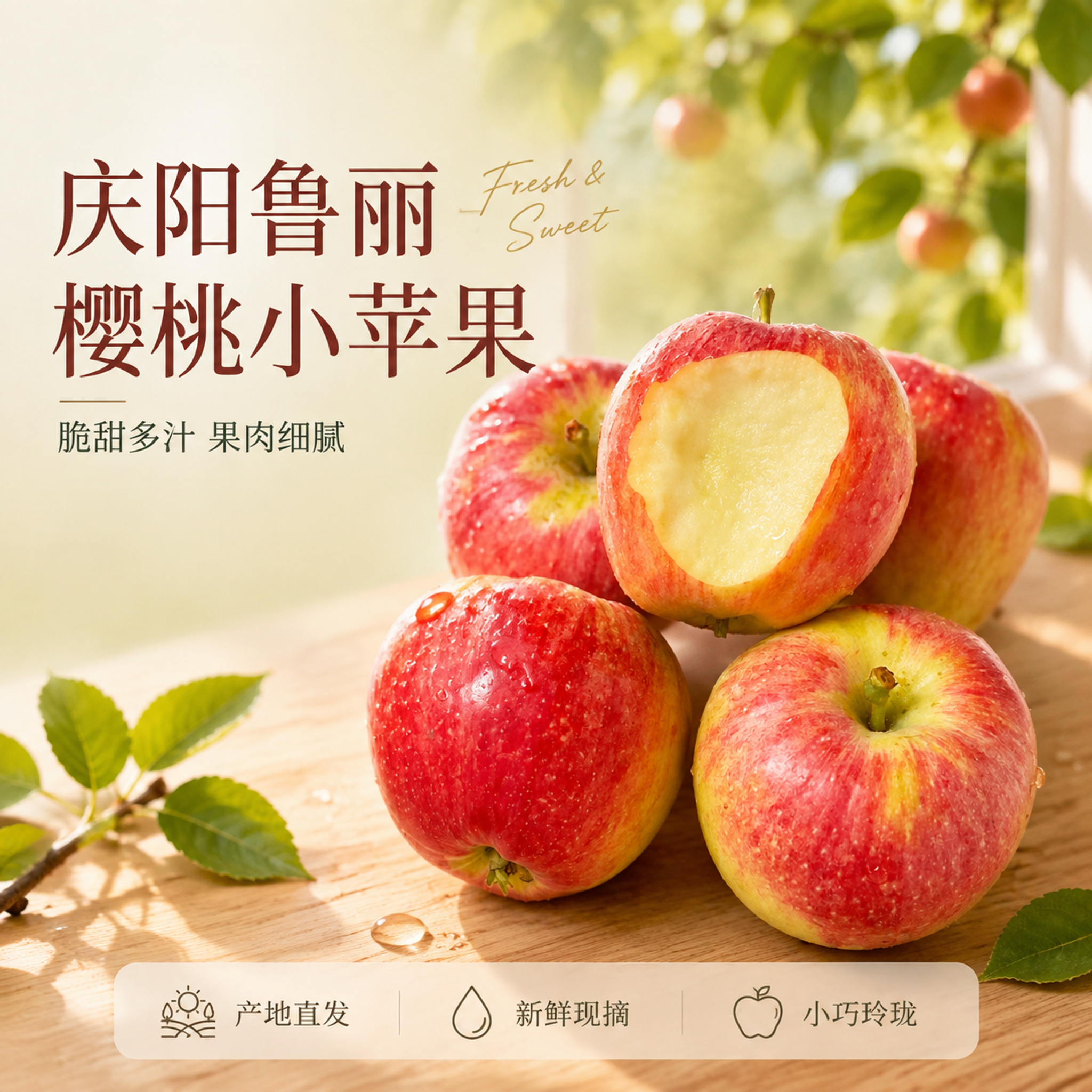 [单张主图] 庆阳鲁丽樱桃小苹果 高级氛围感主图 突出新鲜食欲… - 图片创意预览