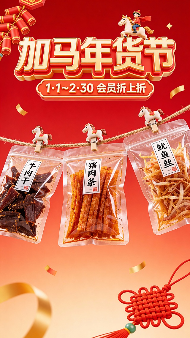 春节年货节喜庆感年味创意晒年货商品图