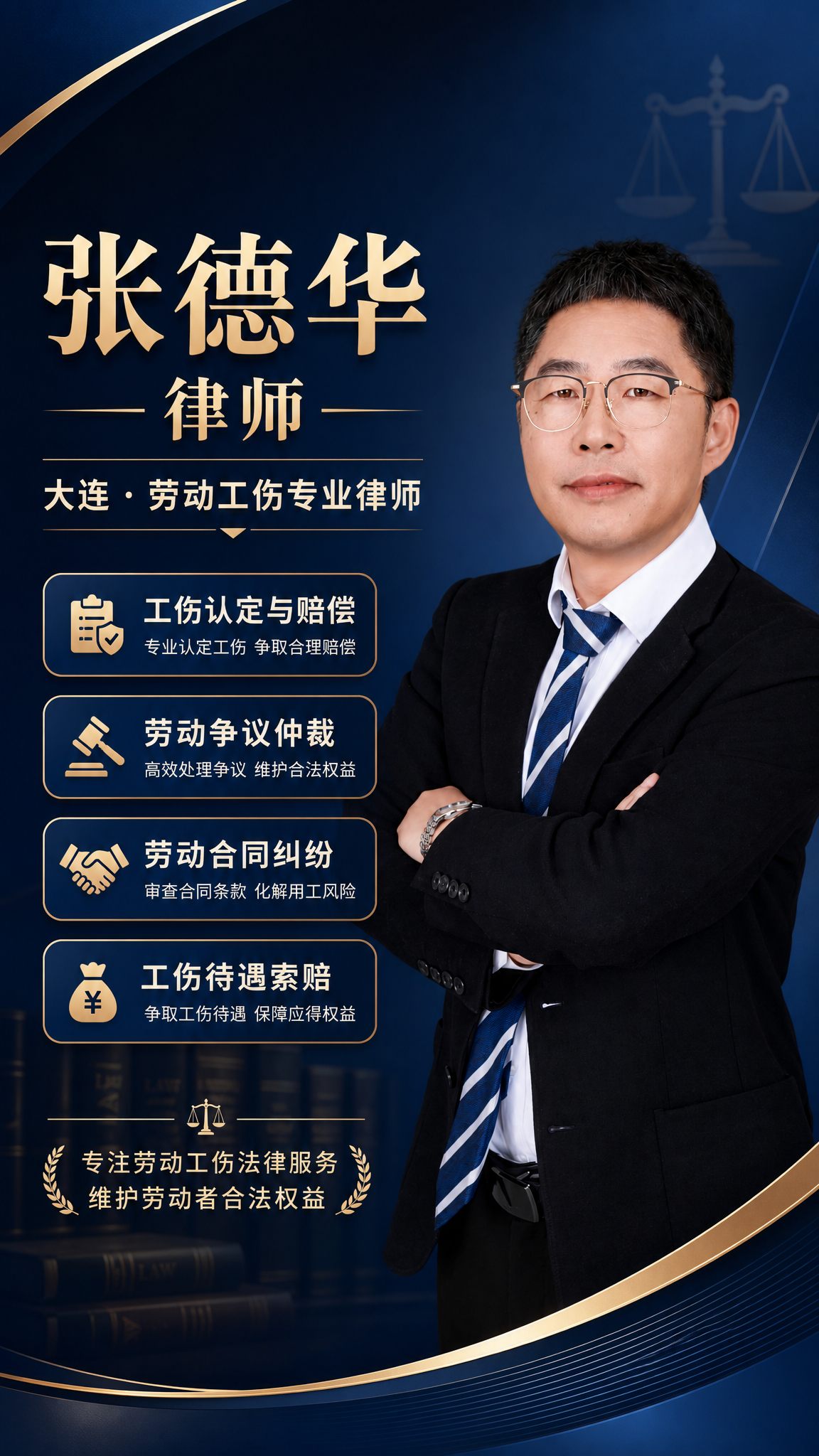 律师形象宣传海报，左文右图版式。右侧是图1中张德华律师的半身人… - 图片创意预览