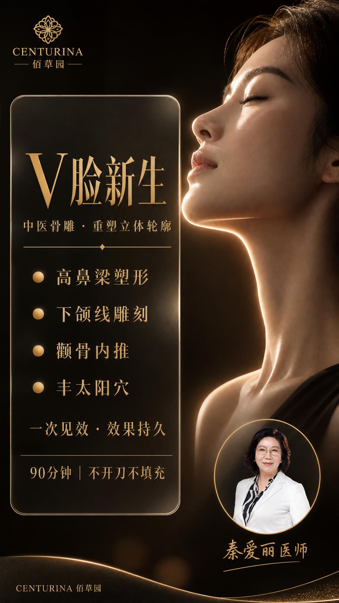 中医骨雕美容宣传海报，中文版，高级磨砂玻璃风。竖版9:16。深… - 图片创意预览