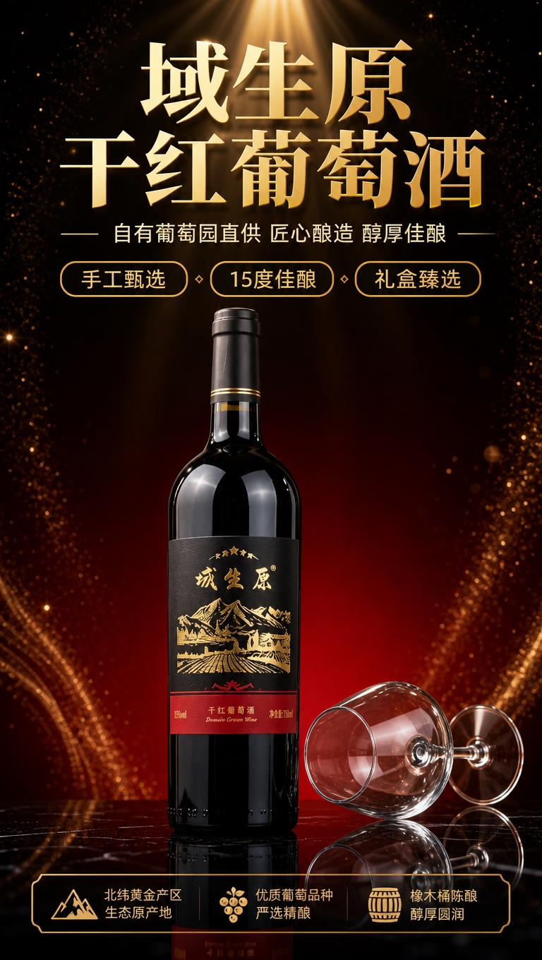 [商品] 使用【图2】域生原干红葡萄酒（黑标款）与高脚杯；保留… - 图片创意预览