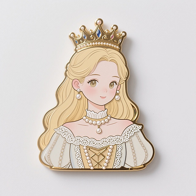 甜美可爱的卡通公主，轻拟物风插画，融合欧洲宫廷艺术，展现优雅与梦幻。