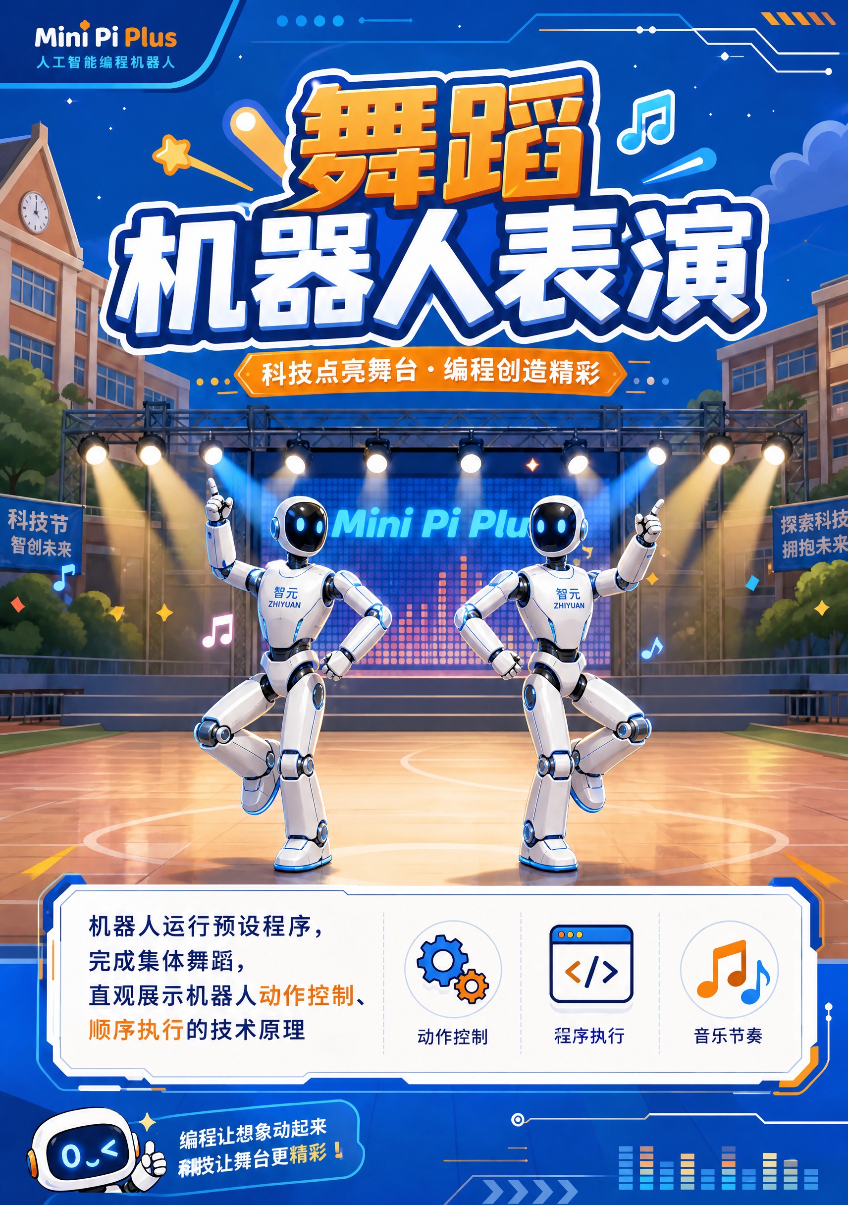 将画面中的机器人替换为两台智元人形机器人，白色主体配蓝色科技线… - 图片创意预览