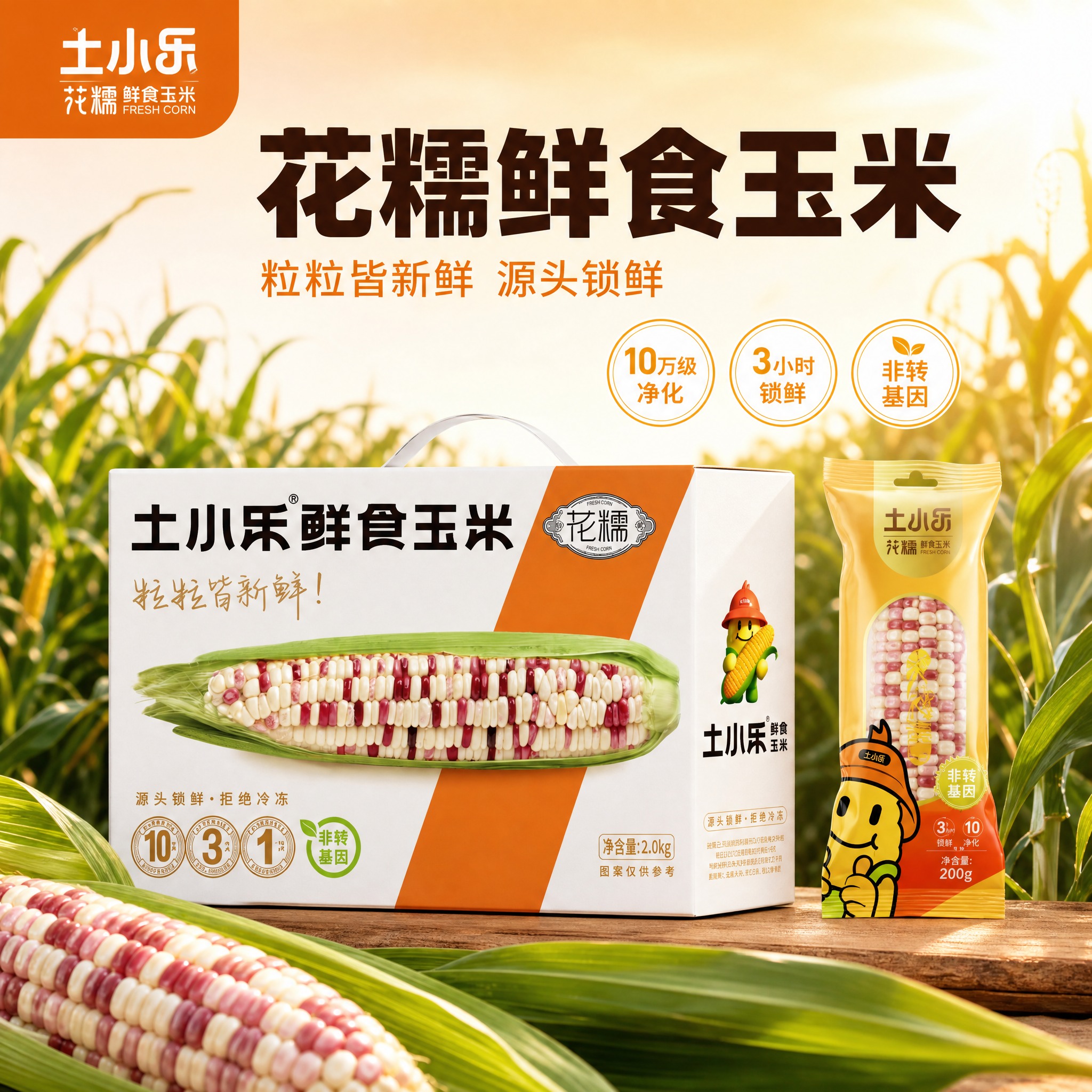 [主图-2] 土小乐花糯鲜食玉米礼盒装主图，核心任务：展示花糯… - 图片创意预览