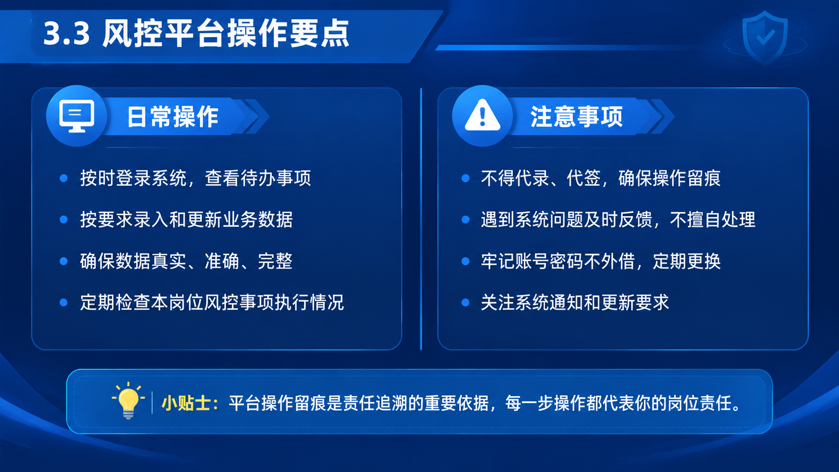 商务培训PPT内容页，16:9横版，深蓝色主色调。顶部标题栏：… - 图片创意预览