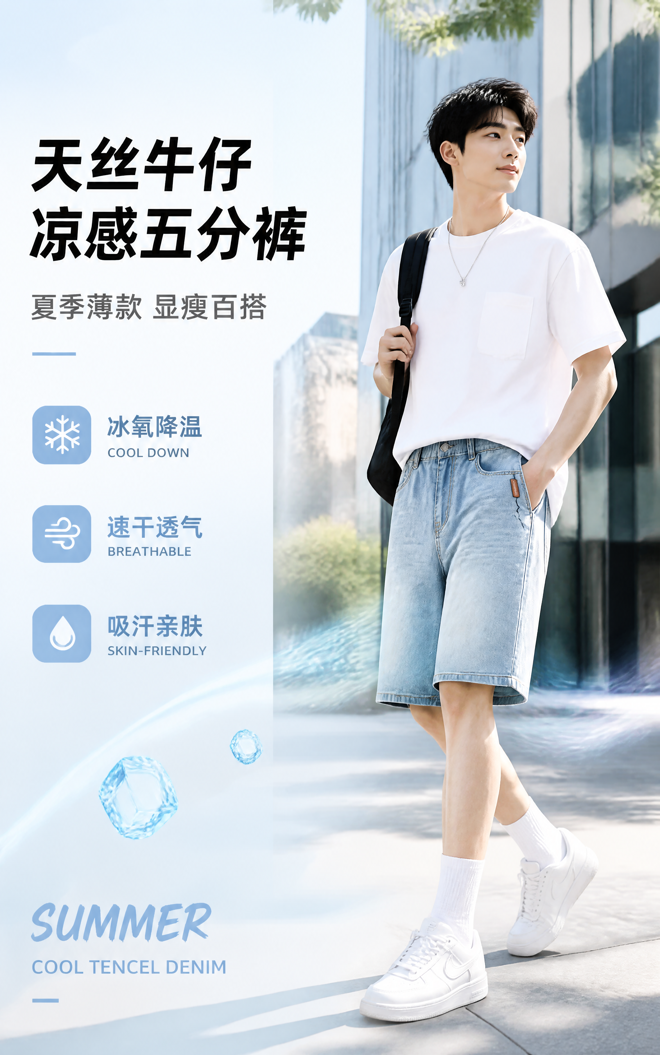 [第1张] 详情页头图主视觉-男士天丝莱赛尔牛仔五分裤新品宣传… - 图片创意预览