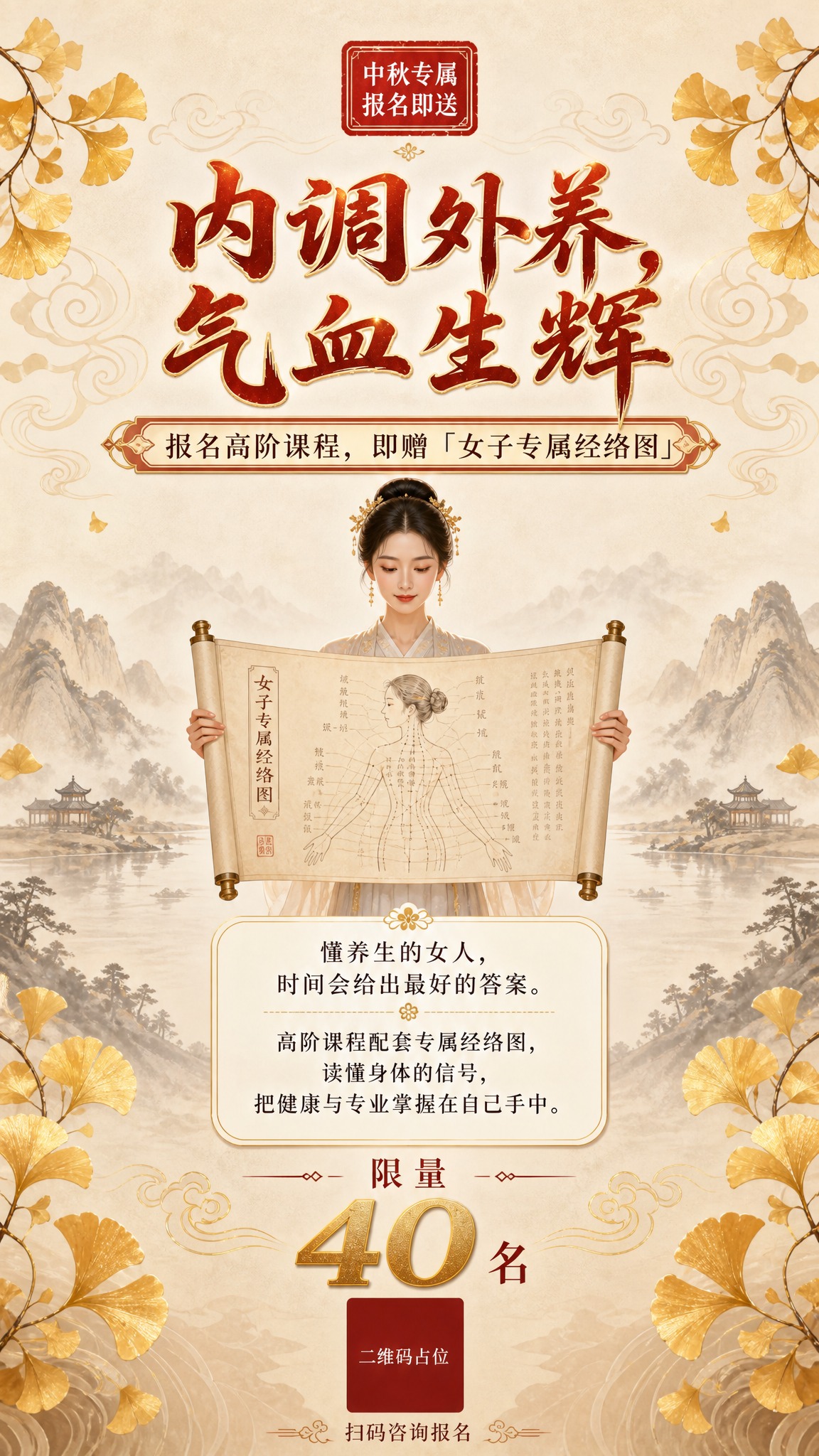 基于参考图的中式雅致养生风格，重新设计为居中对称式排版，竖版9… - 图片创意预览