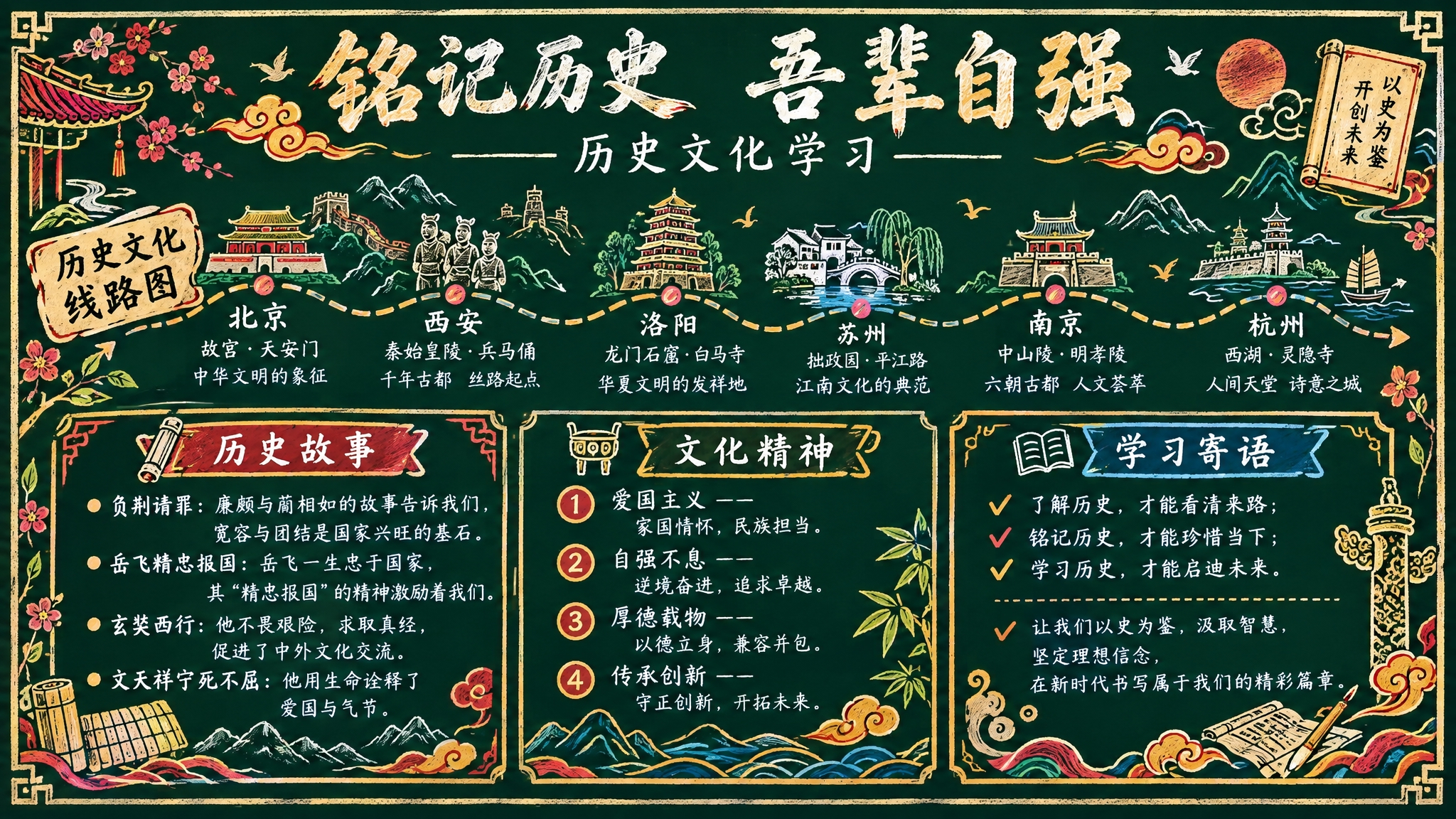 在这张校园黑板报基础上，修改为历史文化主题黑板报。主标题改为"… - 图片创意预览