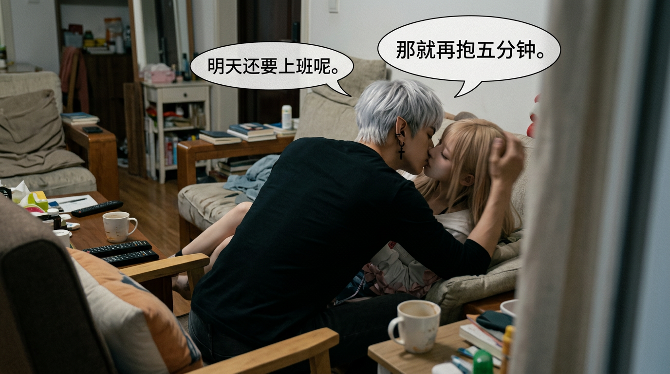 电影截图质感，现代国内普通家庭生活环境，16:9横版，纪实抓拍… - 图片创意预览