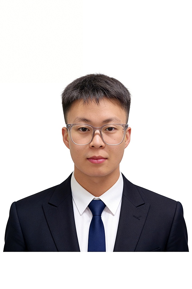 保留第一张图中人物发型､脸型､年龄特征生成标准样式纯正面证件照;人物主体严格居中,头部大小与位置严格对齐第二张图,双肩水平平衡,面部中轴线对齐画面中心,正视前方;标准证件照构图,人物绝对居中;头顶上方距离上边缘高度10%,下巴距离画面下边缘高度30%,人物主体占比约68%;肩部平展与画面水平轴平行;头部占比严格对齐第二张图;提亮肤色,消除暗沉,清透裸妆,隐形毛孔,均匀肤色,唇色自然提亮;肤色白皙细腻,肤质呈现匀净哑光质感(自然白皙);轻透裸妆+重点提亮;唇色润泽(半哑光质地);眼神澄澈,看向镜头,气质自信,嘴角微微上扬表情自然;耳廓可见度一致;肩部平展,肩线与画面水平轴平行;头肩比例协调呈现;免冠,不戴帽子,无头饰,无发带,佩戴眼镜,眼镜无反光,无胡子,保留面部痣,去除包包,去除背带/肩带,去除胸前装饰,身着修身高级面料的深色西装外套,平驳领商务正式;内搭白色翻领长袖衬衫,搭配深蓝色领带,柔和正面顺光均匀柔光,面部明亮无硬影,背景均匀提亮,画质清晰,零噪点降噪;面部清晰;背景亮度均匀统一;高清锐利画质,细节清晰可见;零噪点处理;色彩还原自然,均匀柔和布光,无明显阴影,面部光影干净,柔光正面打光,自然光影过渡,皮肤质感细腻,哑光质感,标准焦段50mm,纯正面,入境范围头部至胸部以上区域,F/4光圈(兼容F/2.8-F/4区间),平视视角(镜头与人物视线完全齐平),正视视图;人物绝对居中(居中构图),位于画面中心;严格限定标准证件照规格;视线水平(瞳孔连线与画面水平线平行);双耳对称露出,双肩水平且平衡,头部占比严格对齐垫图,禁止大头照(画面铺满画布,无边框留白);专业证件照质感,高清人像质感,细腻皮肤纹理,严格按照第一张图内容生成,分辨率4K,极简纯净白色纯色背景,呈现均匀柔和质感,背景光线均匀,明暗过渡柔和,禁止裁切头顶,禁止额头被截,禁止超大头,禁止主体溢出画面,禁止偏头/倾斜,头顶上边距8-10%,头部高度60-68%,双眼高度56-58%,严格对齐第二张垫图,画面比例2:3