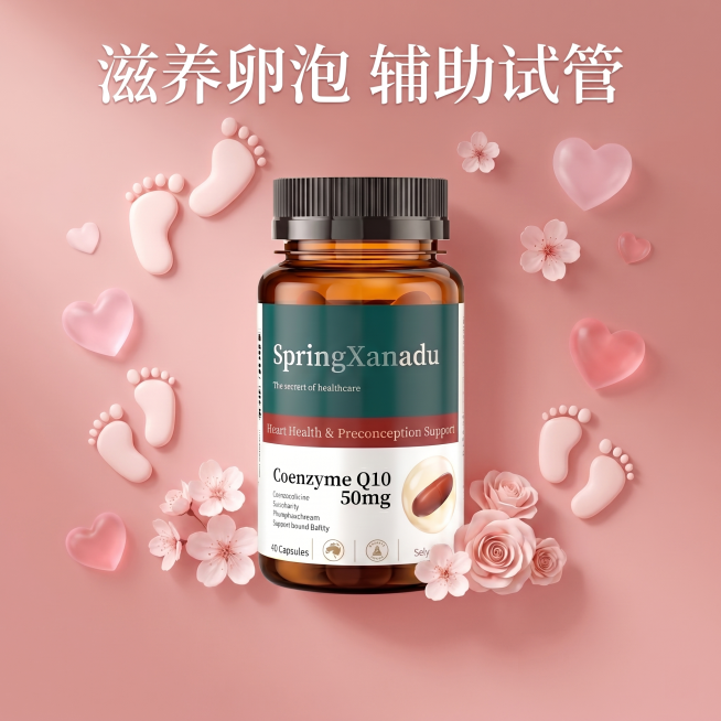 在现有粉色背景基础上增加温馨备孕相关元素，比如婴儿脚印、小脚丫、浅粉色花朵、爱心等柔和元素，保持产品主体和文字不变，整体温馨治愈，不遮挡产品，保持图片比例1:1预览效果