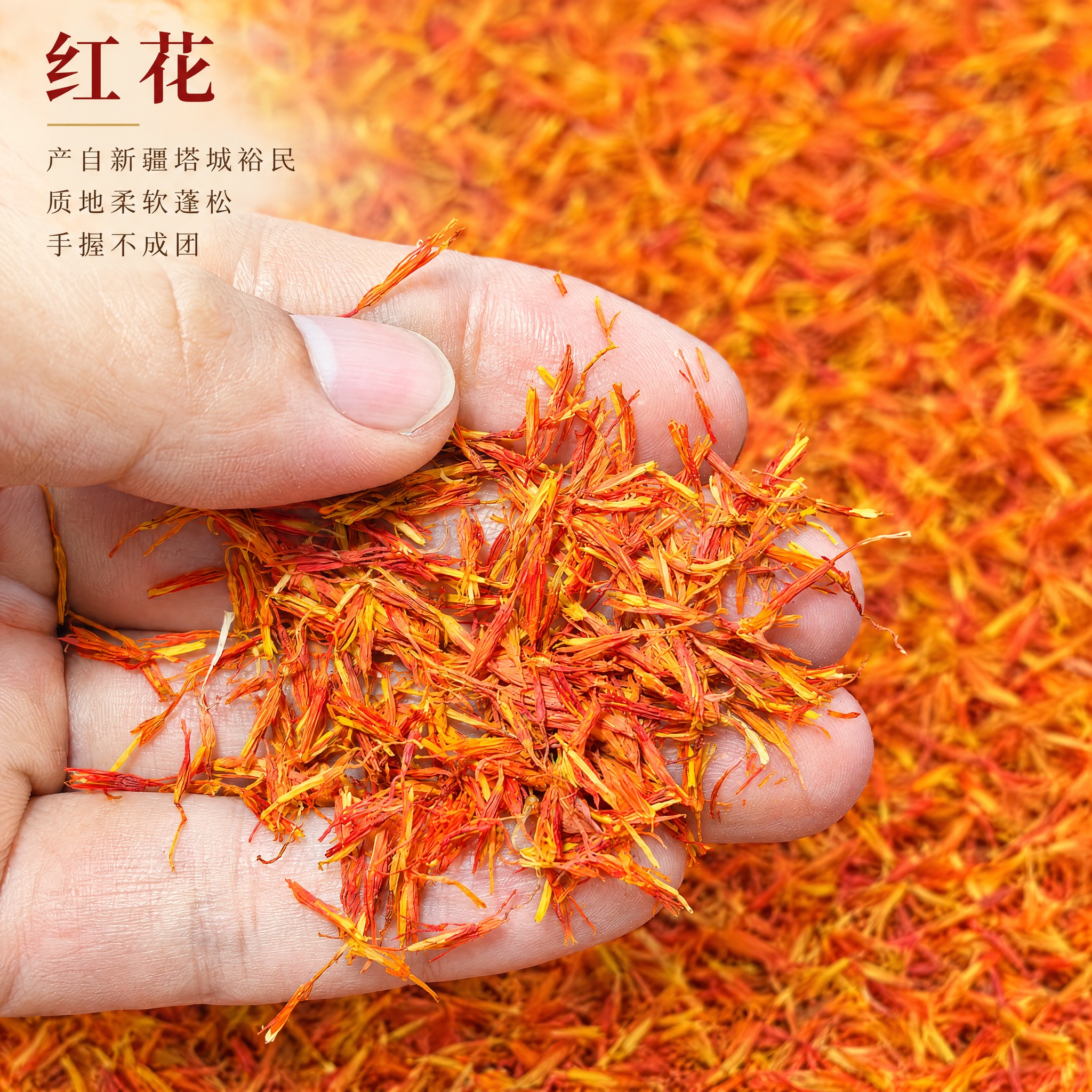 基于上传的红花素材进行主图创作，严格使用上传素材，完整保留原图… - 图片创意预览