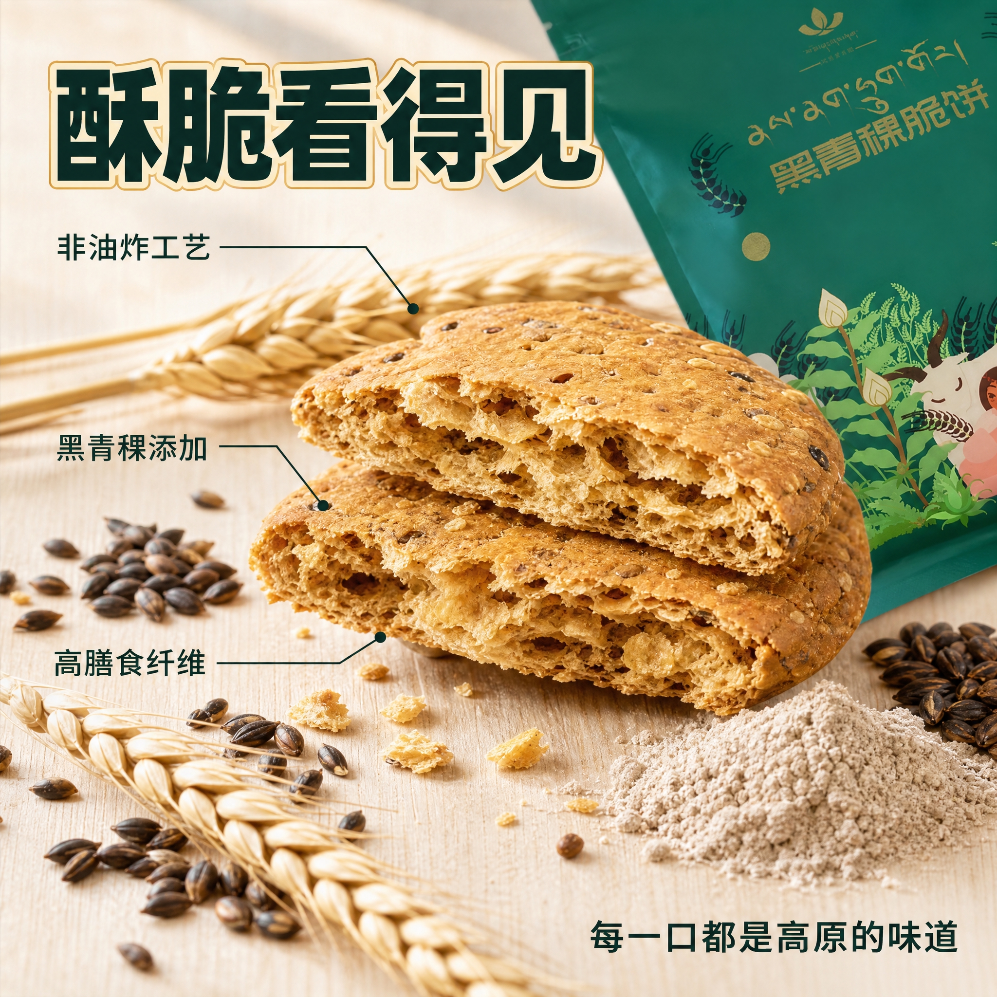 [主图-3] 黑青稞脆饼细节与成分展示图，微距种草。 [统一基… - 图片创意预览