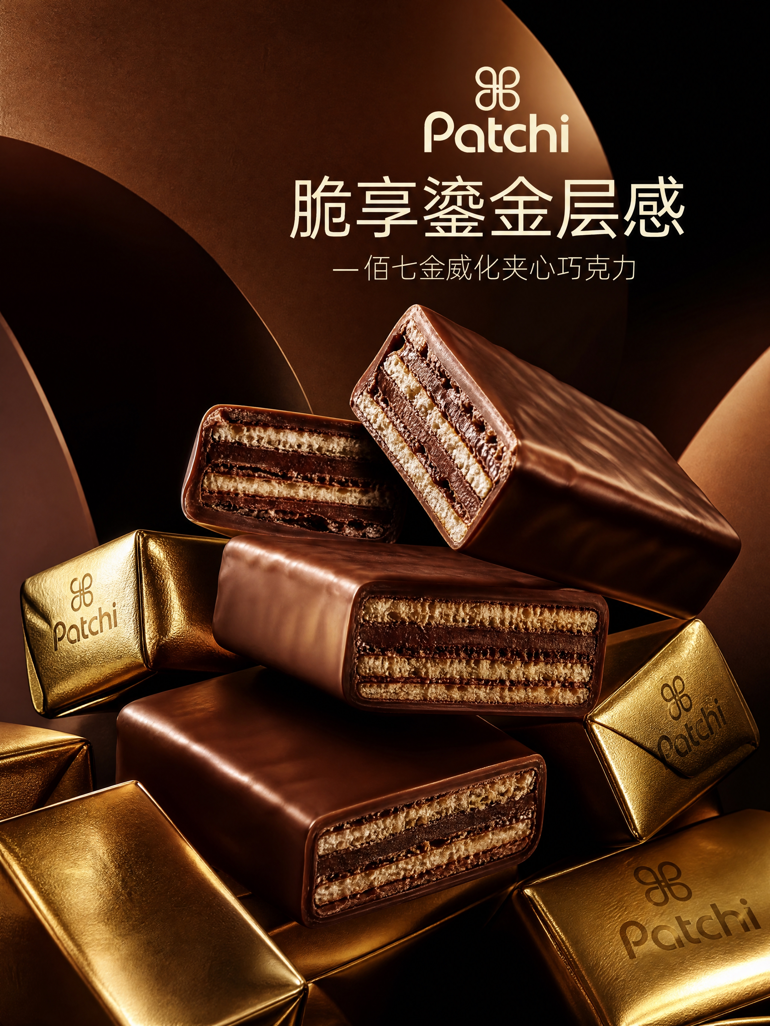 高端商业产品海报，主体是Patchi巧克力，包含完整的巧克力涂… - 图片创意预览