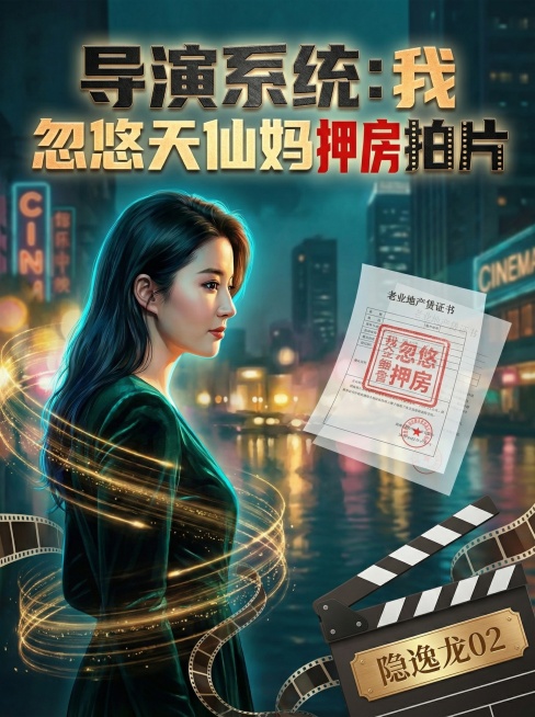 将人物调整为侧脸微转向镜头15°，放置在画面左侧1/3处，大小占画面高度75%，面部增加青蓝边缘光；右侧添加半透明悬浮、带鲜红印章的房产证/抵押文件，右下角放置半开场记板，电影胶片从场记板延伸环绕人物预览效果
